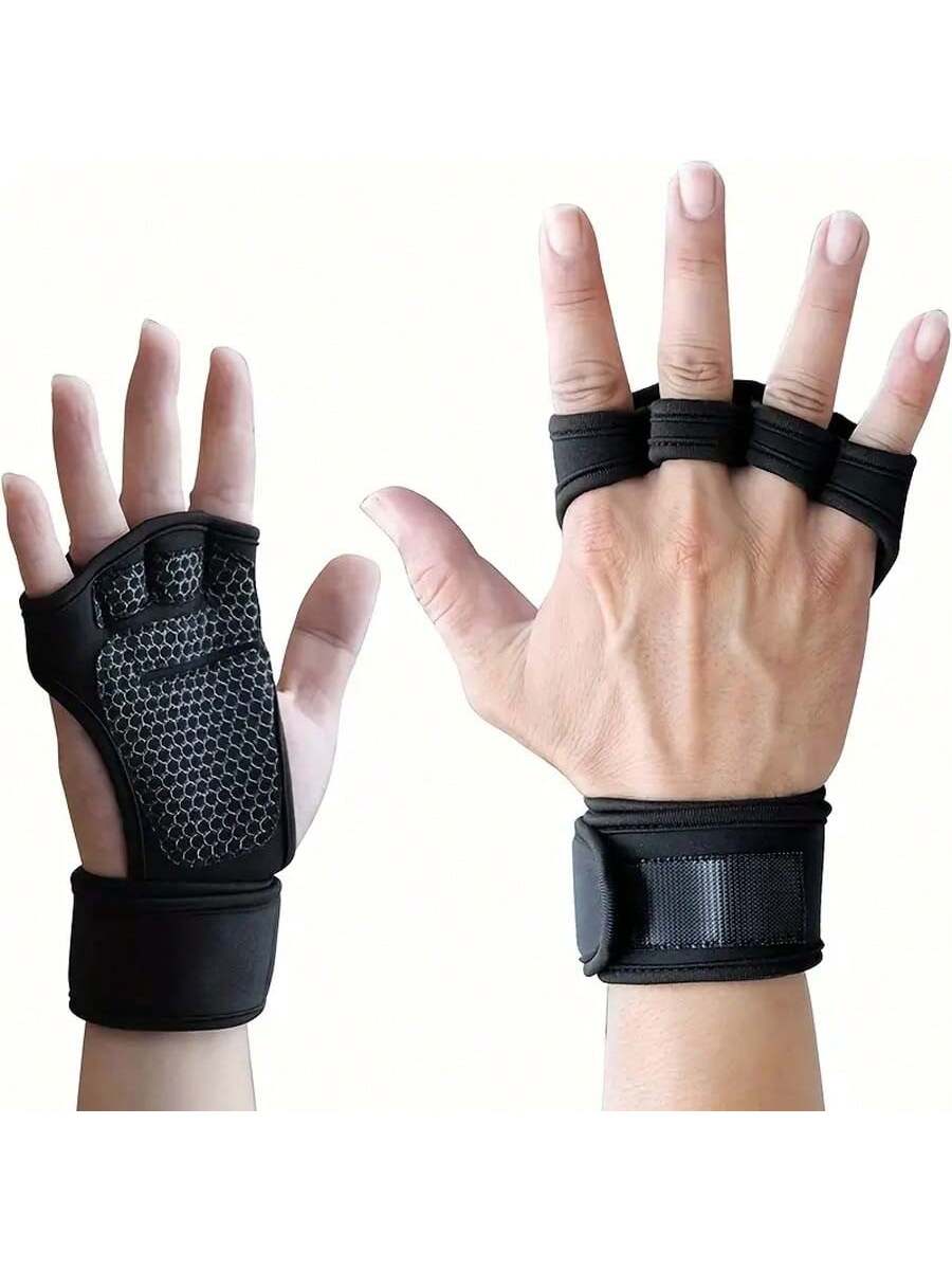 1 Pair Fitness Gloves With Wrist Support. Half Finger Unisex Weightlifting Dumbbell Gloves, Pull Up Bar Grip And Palm Protection Gloves With Open Fingertips For Men And Women.