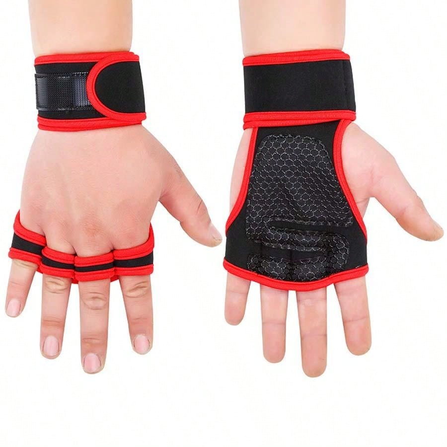 1 Pair Fitness Gloves With Wrist Support. Half Finger Unisex Weightlifting Dumbbell Gloves, Pull Up Bar Grip And Palm Protection Gloves With Open Fingertips For Men And Women.