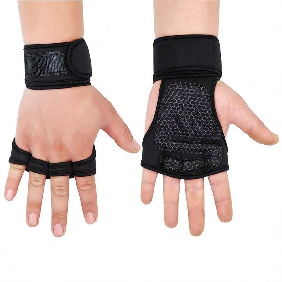 1 Pair Fitness Gloves With Wrist Support. Half Finger Unisex Weightlifting Dumbbell Gloves, Pull Up Bar Grip And Palm Protection Gloves With Open Fingertips For Men And Women.