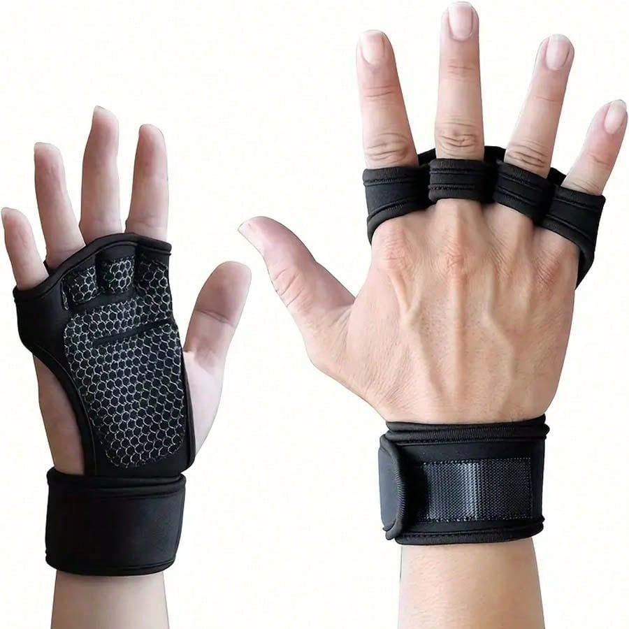 1 Pair Fitness Gloves With Wrist Support. Half Finger Unisex Weightlifting Dumbbell Gloves, Pull Up Bar Grip And Palm Protection Gloves With Open Fingertips For Men And Women.