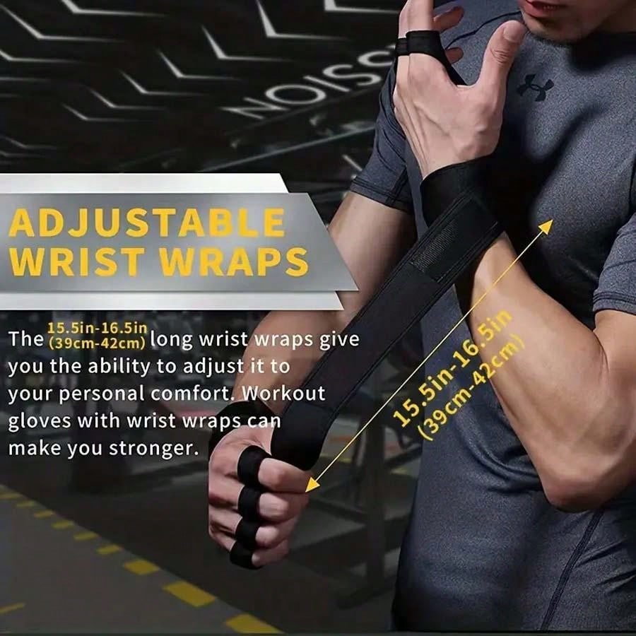 1 Pair Fitness Gloves With Wrist Support. Half Finger Unisex Weightlifting Dumbbell Gloves, Pull Up Bar Grip And Palm Protection Gloves With Open Fingertips For Men And Women.