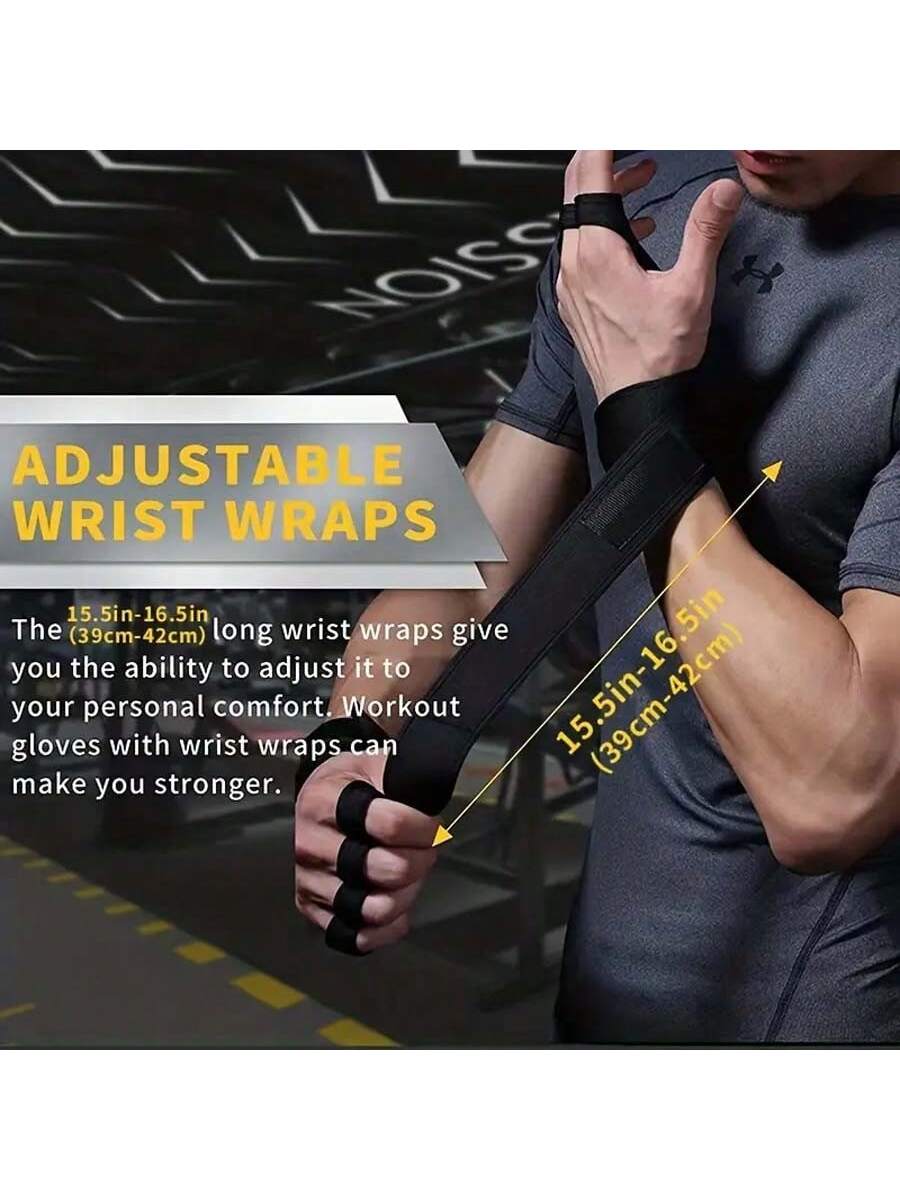 1 Pair Fitness Gloves With Wrist Support. Half Finger Unisex Weightlifting Dumbbell Gloves, Pull Up Bar Grip And Palm Protection Gloves With Open Fingertips For Men And Women.