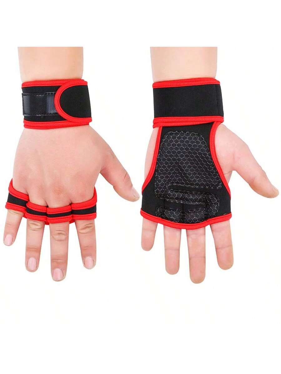 1 Pair Fitness Gloves With Wrist Support. Half Finger Unisex Weightlifting Dumbbell Gloves, Pull Up Bar Grip And Palm Protection Gloves With Open Fingertips For Men And Women.