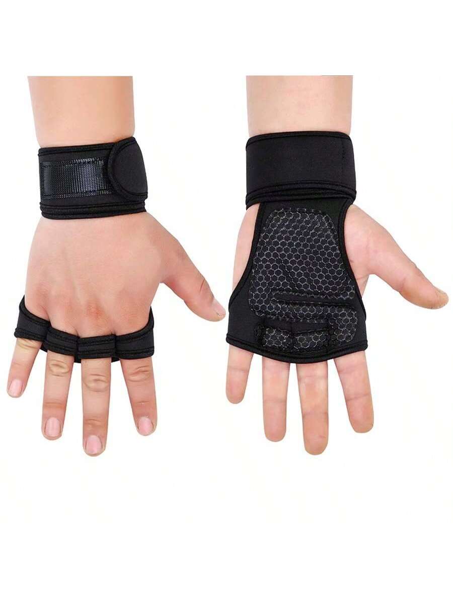 1 Pair Fitness Gloves With Wrist Support. Half Finger Unisex Weightlifting Dumbbell Gloves, Pull Up Bar Grip And Palm Protection Gloves With Open Fingertips For Men And Women.