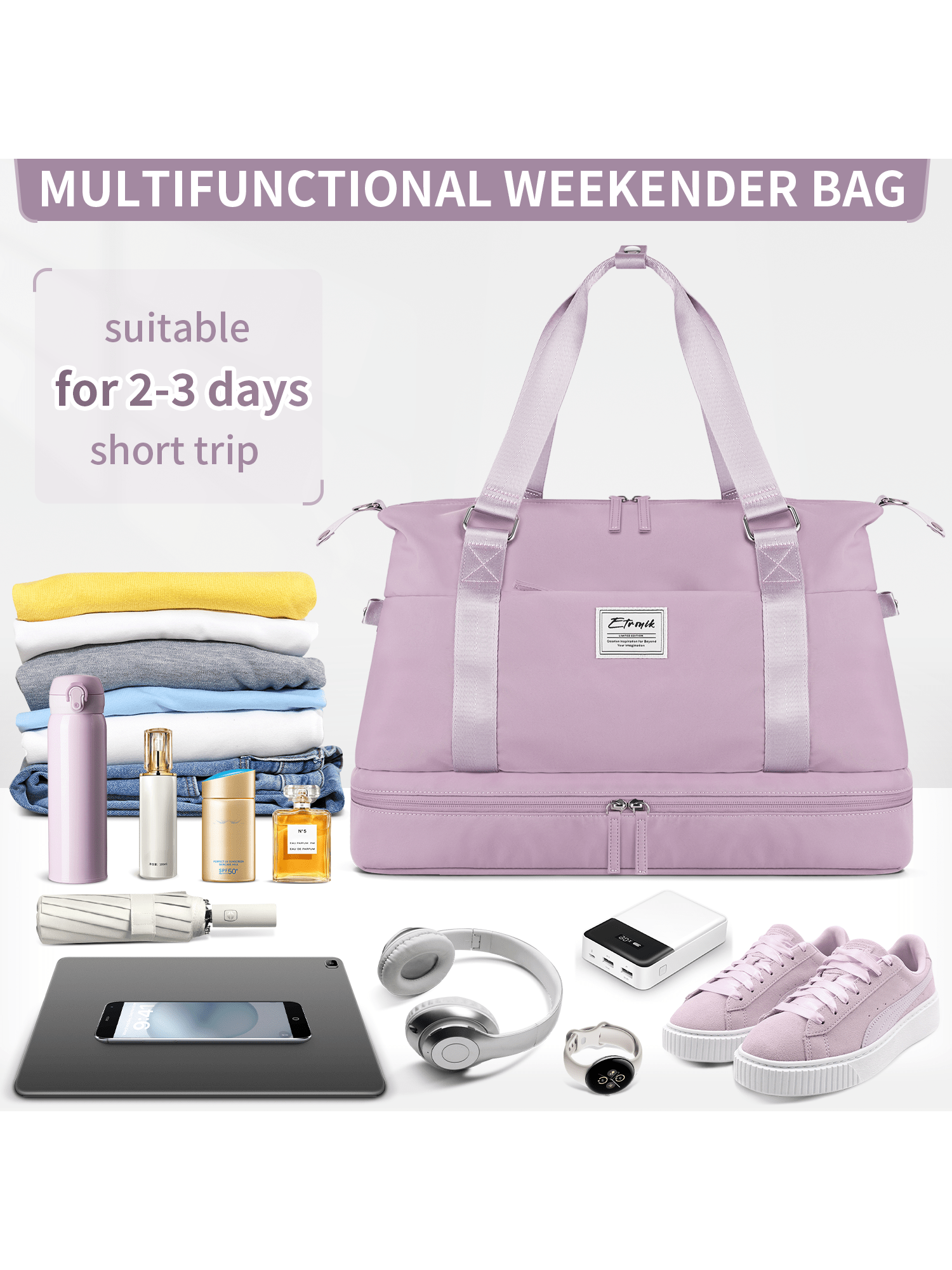 ETRONIK Weekender Bags For Women, Gym Bag With Shoes Compartment