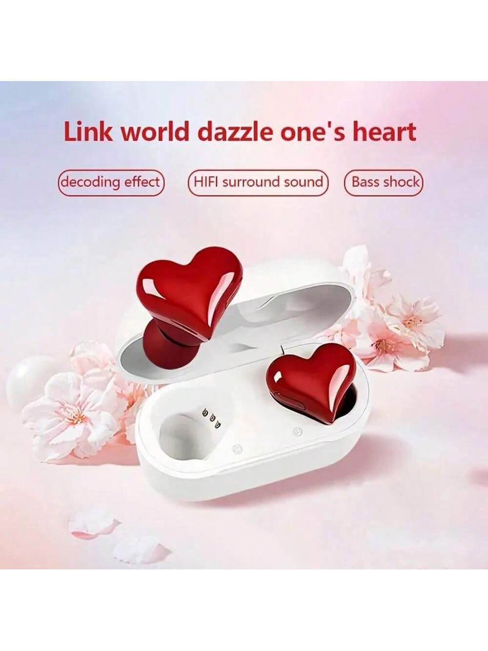 Heart Shaped True Wireless Earbuds Bluetooth 5.3 Headphones Earphones Headset - In Ear Noise Reduction With Charging Case