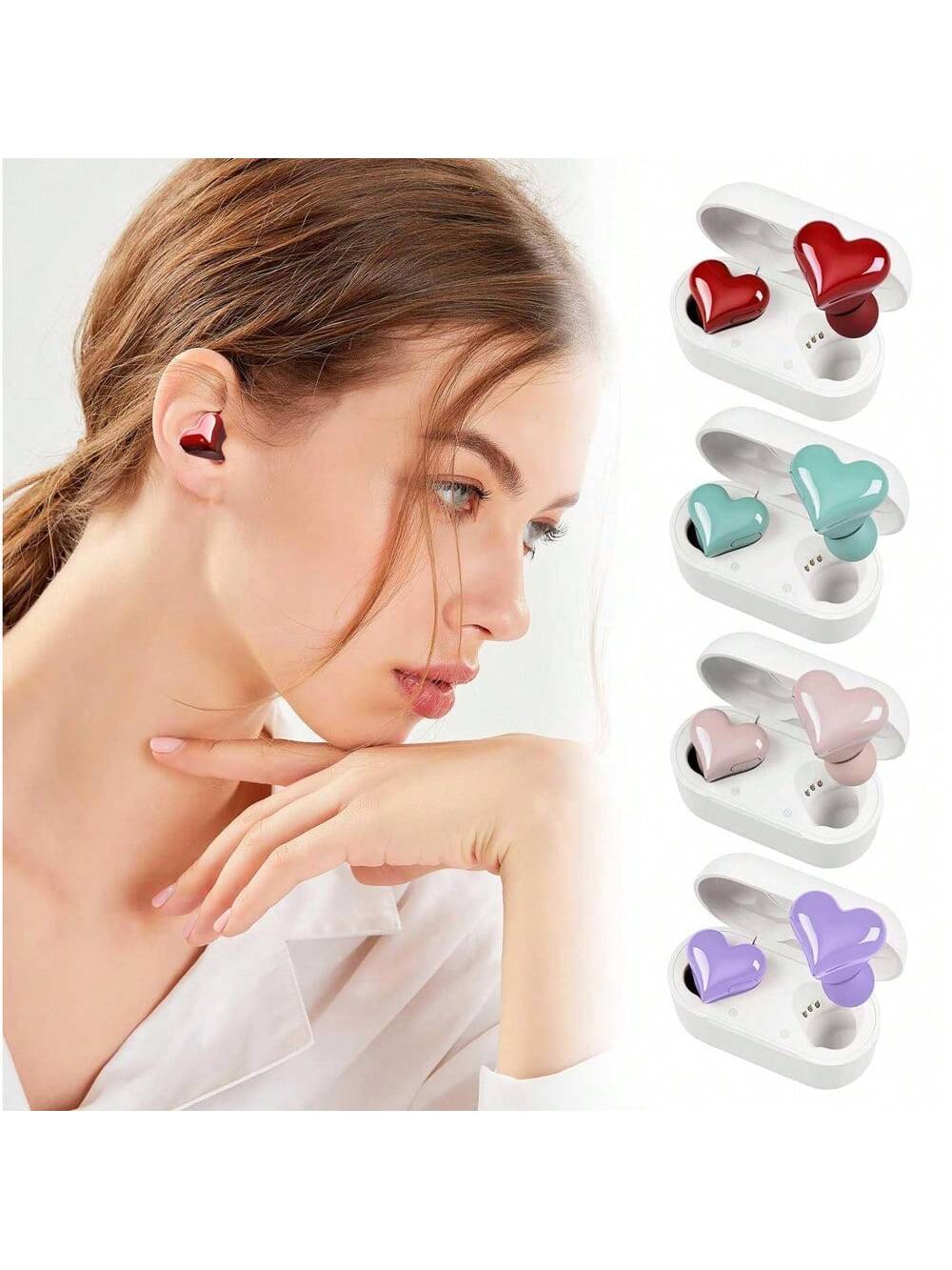 Heart Shaped True Wireless Earbuds Bluetooth 5.3 Headphones Earphones Headset - In Ear Noise Reduction With Charging Case