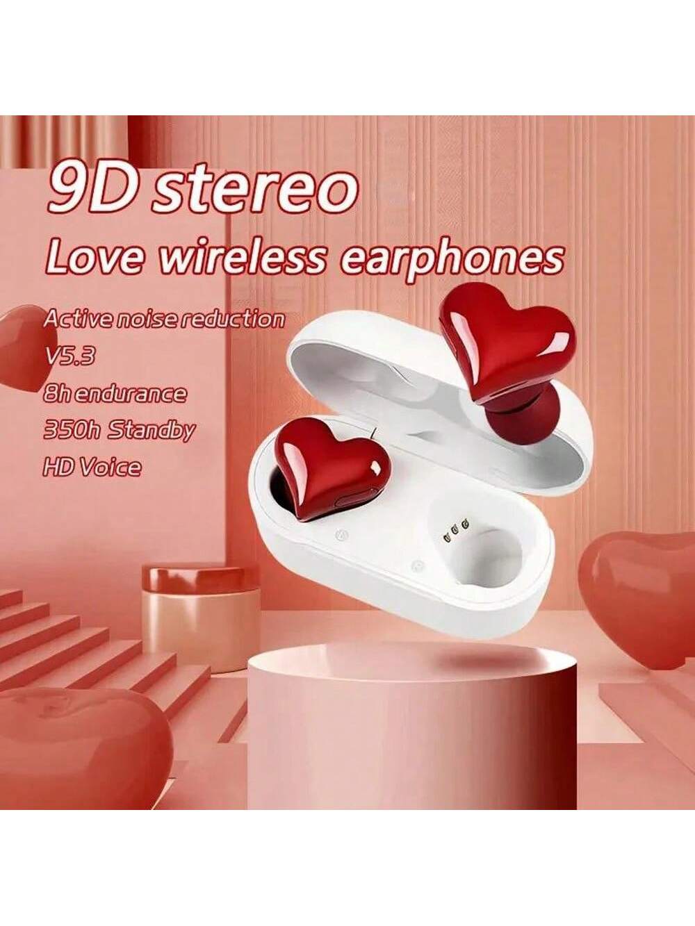 Heart Shaped True Wireless Earbuds Bluetooth 5.3 Headphones Earphones Headset - In Ear Noise Reduction With Charging Case