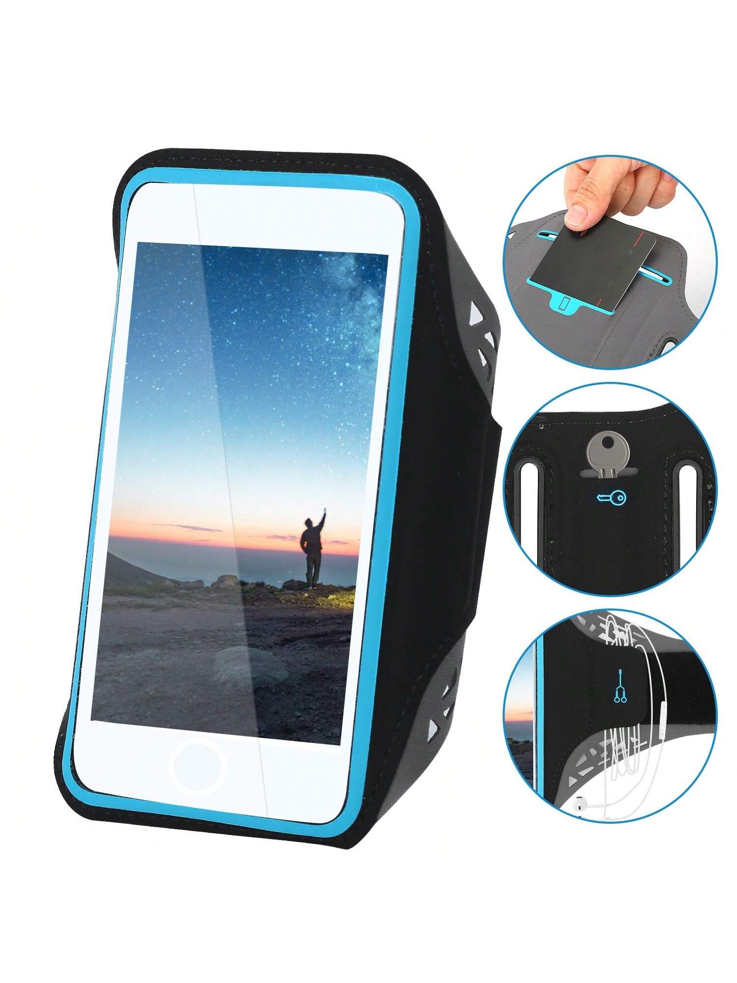 1PC Phone Armband Case Sweat-Resistant Armband Phone Holder 7in Max Phone Holder Adjustable With Headphone Cable Key Card Holder For Running Jogging Riding Hiking Gym