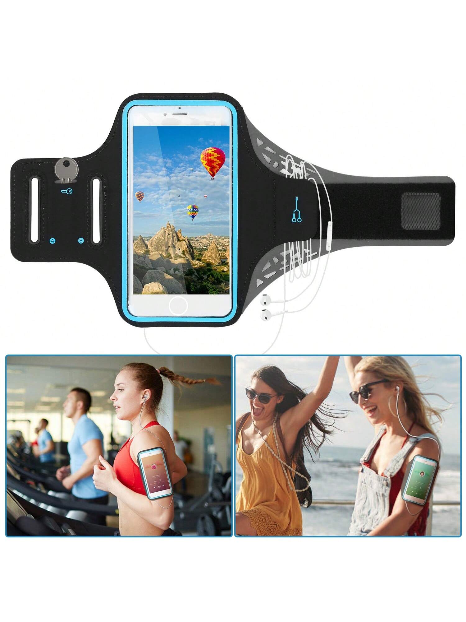 1PC Phone Armband Case Sweat-Resistant Armband Phone Holder 7in Max Phone Holder Adjustable With Headphone Cable Key Card Holder For Running Jogging Riding Hiking Gym