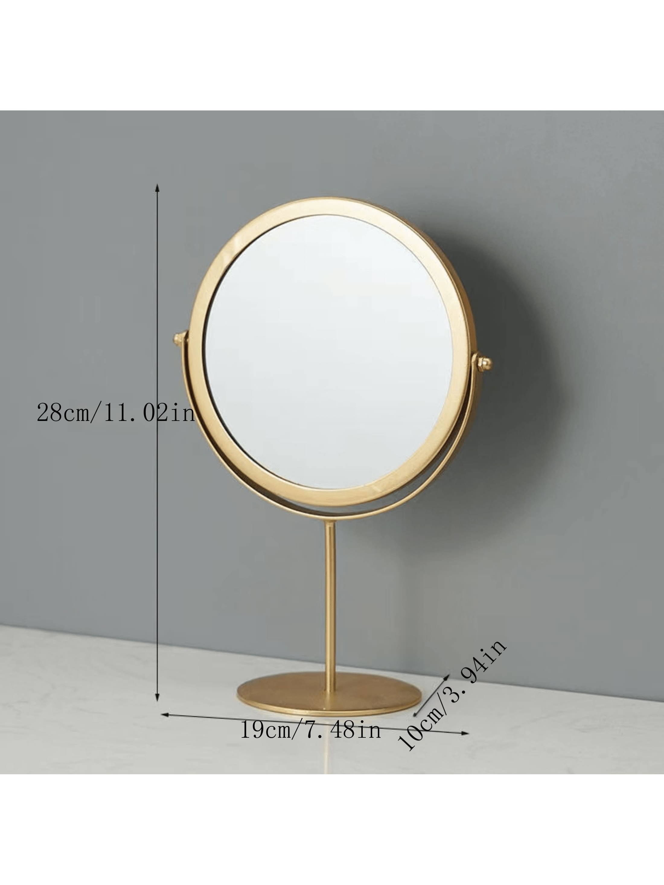 1pc Nordic Style Desktop Iron Vanity Mirror With Round Golden Frame, Modern