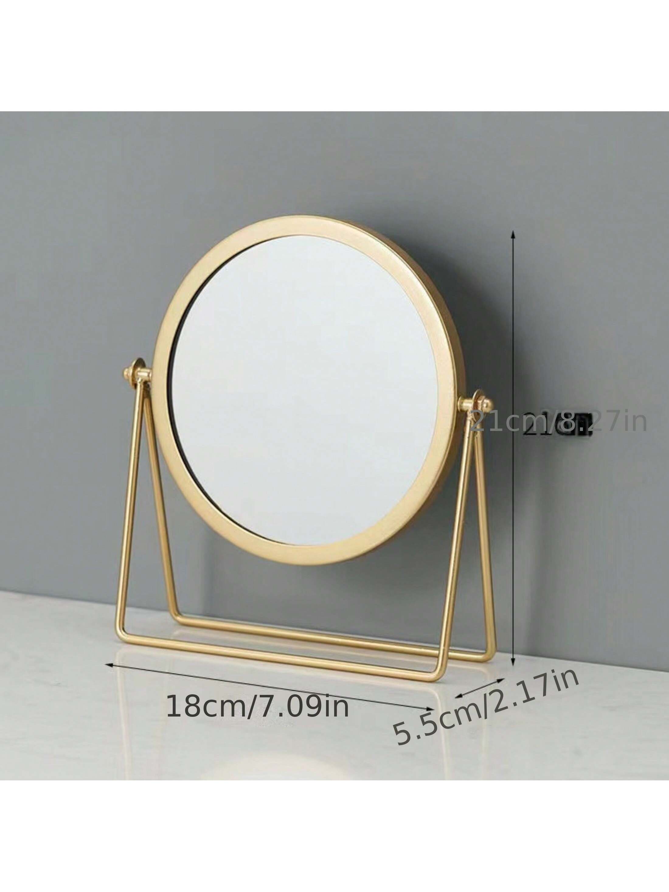 1pc Nordic Style Desktop Iron Vanity Mirror With Round Golden Frame, Modern