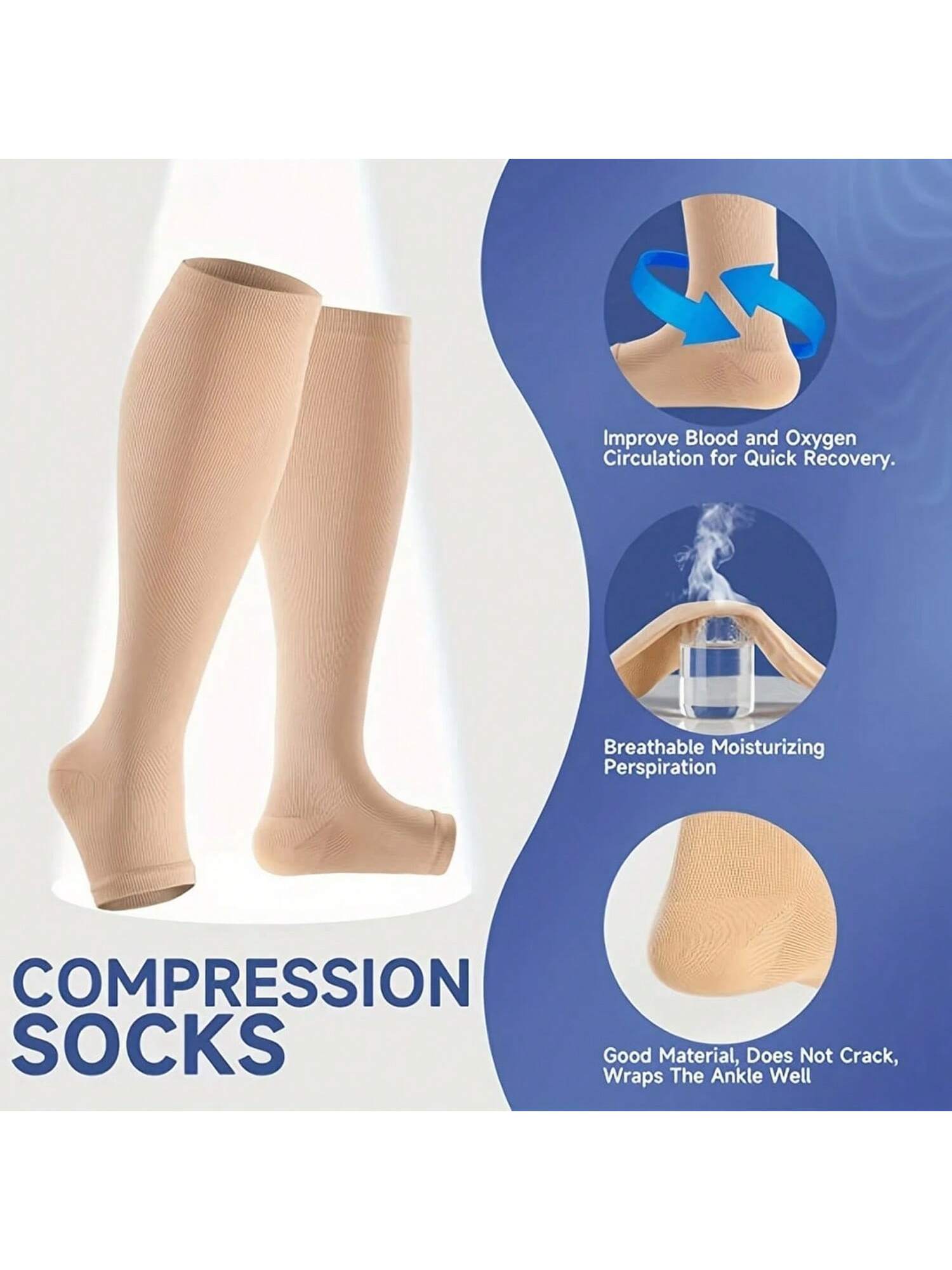 2 Pairs Highly Elastic Toe-Exposed Compression Socks, Suitable For Men And Women, Suitable For Outdoor, Running, Hiking, Sports And Cycling. (Black) (Beige)