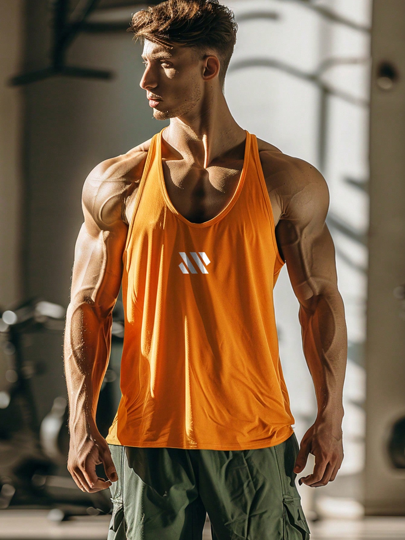 Boyfriend Style Men's Muscle Sportswear Sleeveless Shirt Printed With Diagonal Stripes, Breathable And Quick-Dry Mesh Gym Casual Outdoor Tank Top