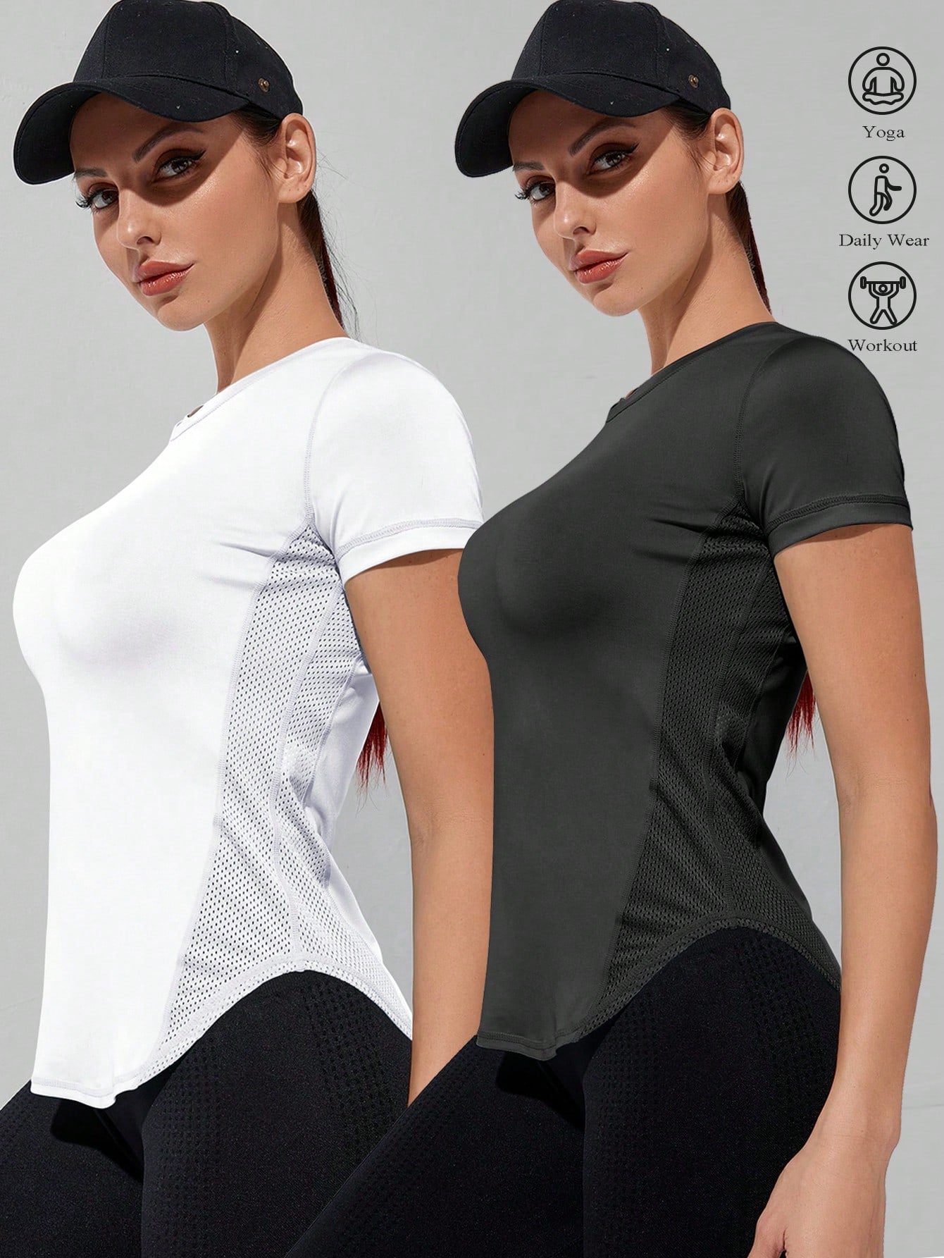 SHEIN Sport Studio Fashionable Short Sleeve Sports T-Shirt With Breathable, Sweat-Wicking And Quick-Drying Mesh Panels