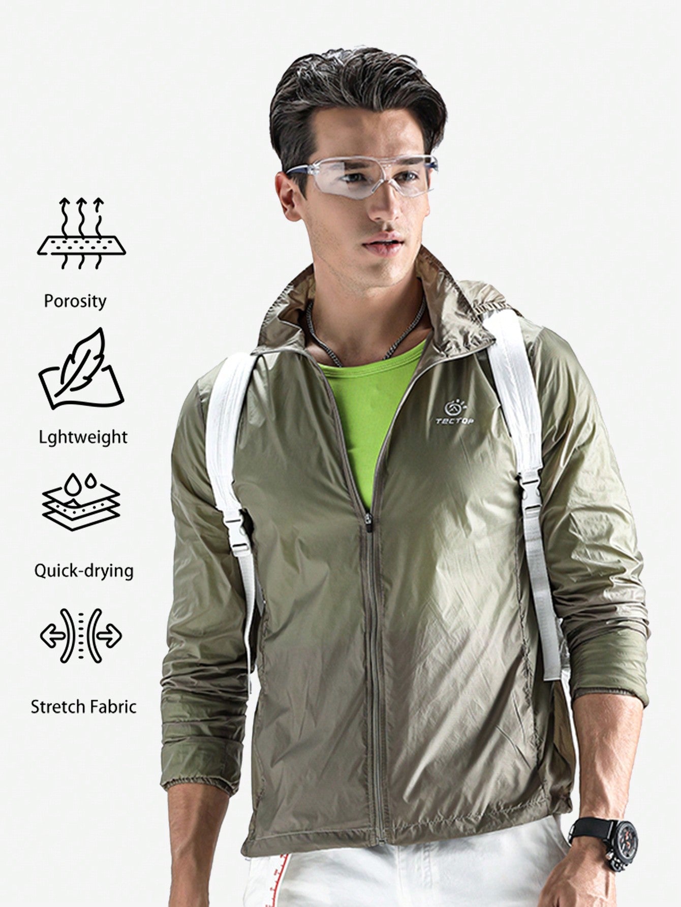 TECTOP Men Running Jackets Long Sleeve Foldable Portable Sun Protection Full Zip Lightweight Workout Fit Athletic Shirts Waterproof Hiking Outdoor Pockets