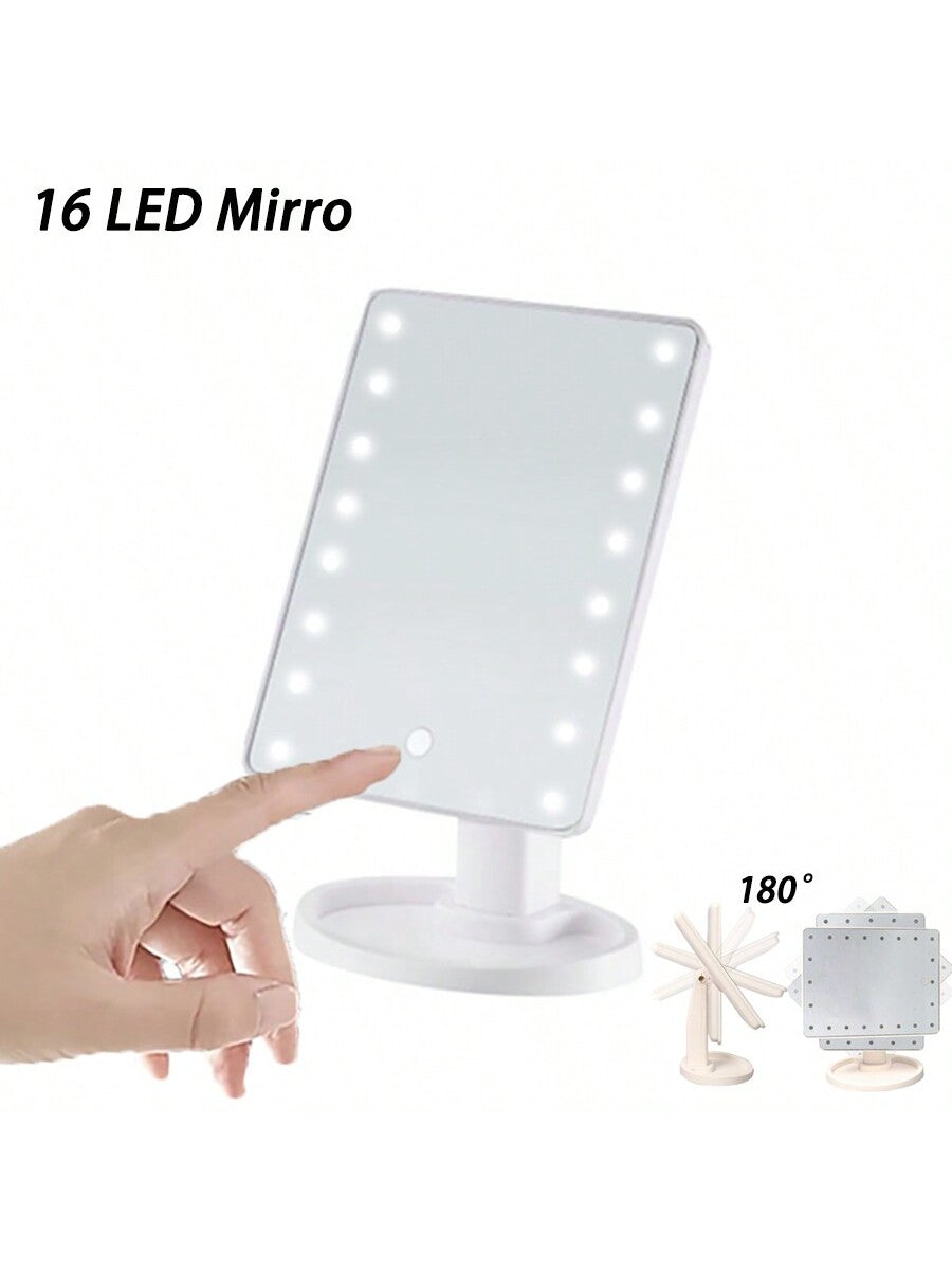 1pc 16led Makeup Mirror Light With Usb/Battery Dual Power Supply, Rotatable Tabletop Mirror With 3 Touch Screen Light Modes