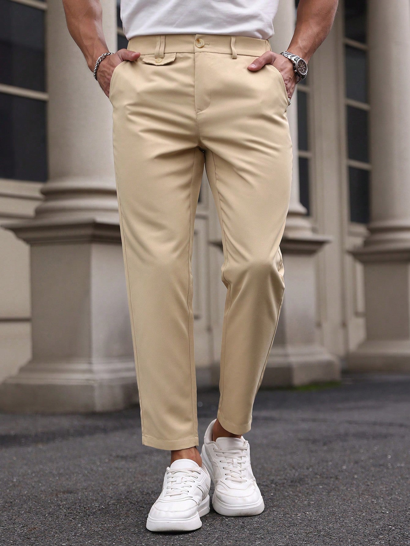 Manfinity Homme Men Solid Color Simple Style Daily Dress Pants