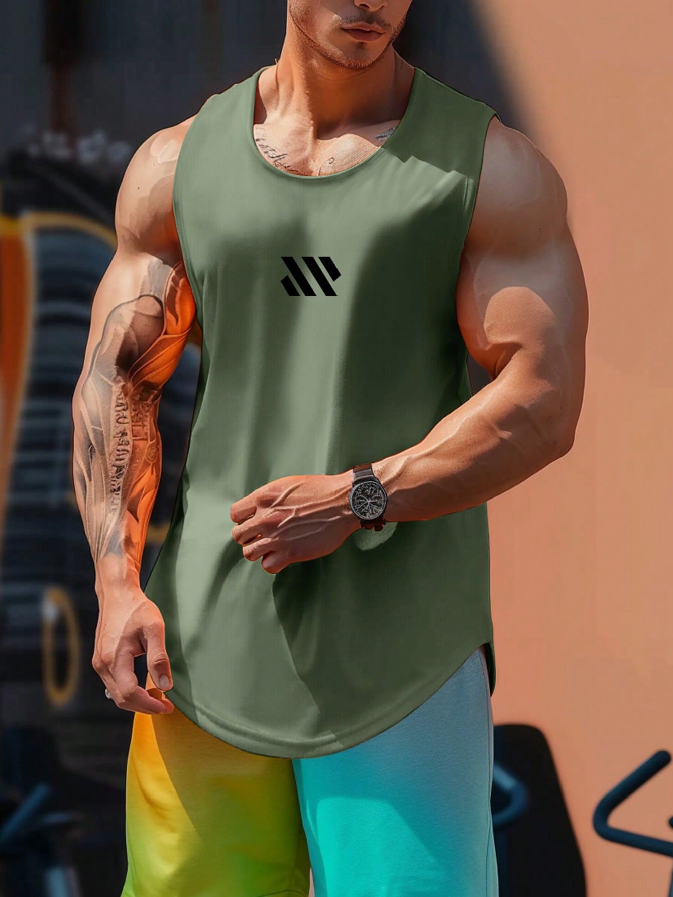 Boyfriend Style Men Quick-Drying Moisture-Wicking Breathable Sport Tank Top Fitness Training Clothes Sleeveless Running Workout Shirt With Printed Pattern