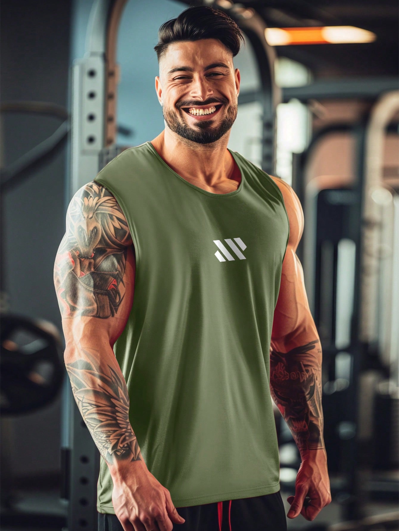 Boyfriend Style Men's Quick-Drying Breathable Moisture-Wicking Mesh Muscle Printed Sleeveless Top, Suitable For Sports, Fitness, Casual Wear And Running, Athletic Shirt