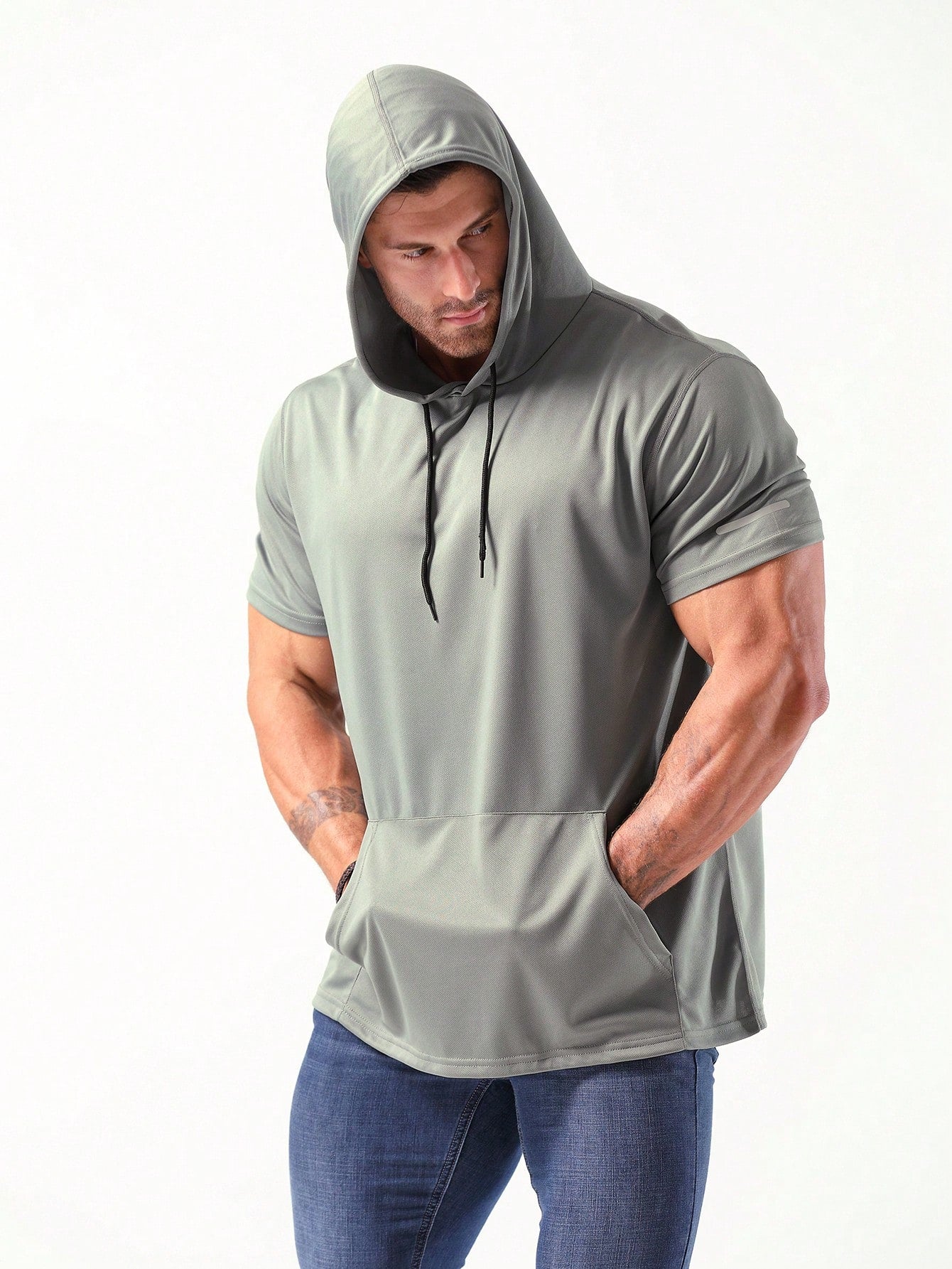 Boyfriend Style Men's Hooded Workout T-Shirts Dry Fit Moisture Wicking Short Sleeve Mesh Athletic T-Shirts