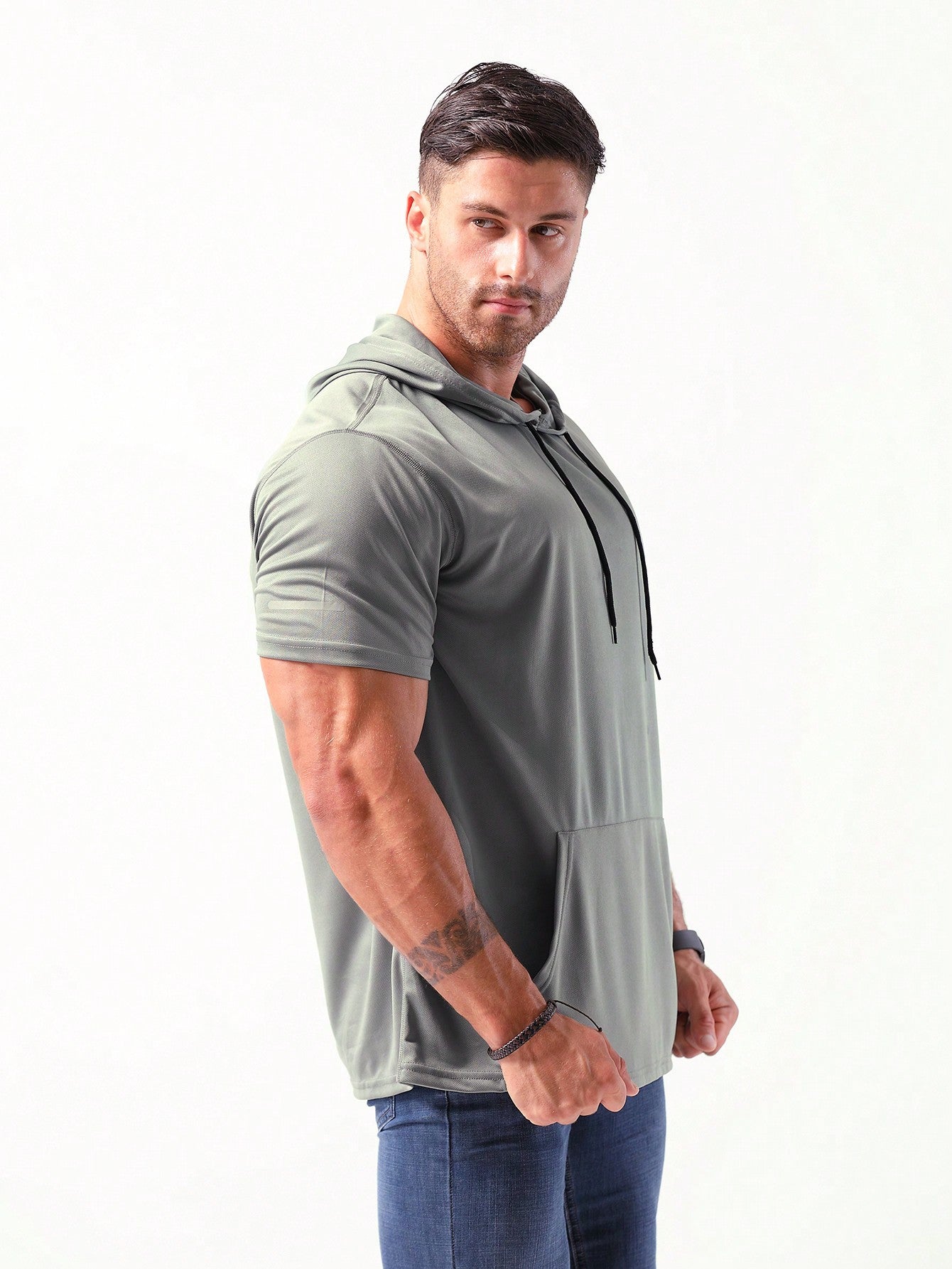 Boyfriend Style Men's Hooded Workout T-Shirts Dry Fit Moisture Wicking Short Sleeve Mesh Athletic T-Shirts