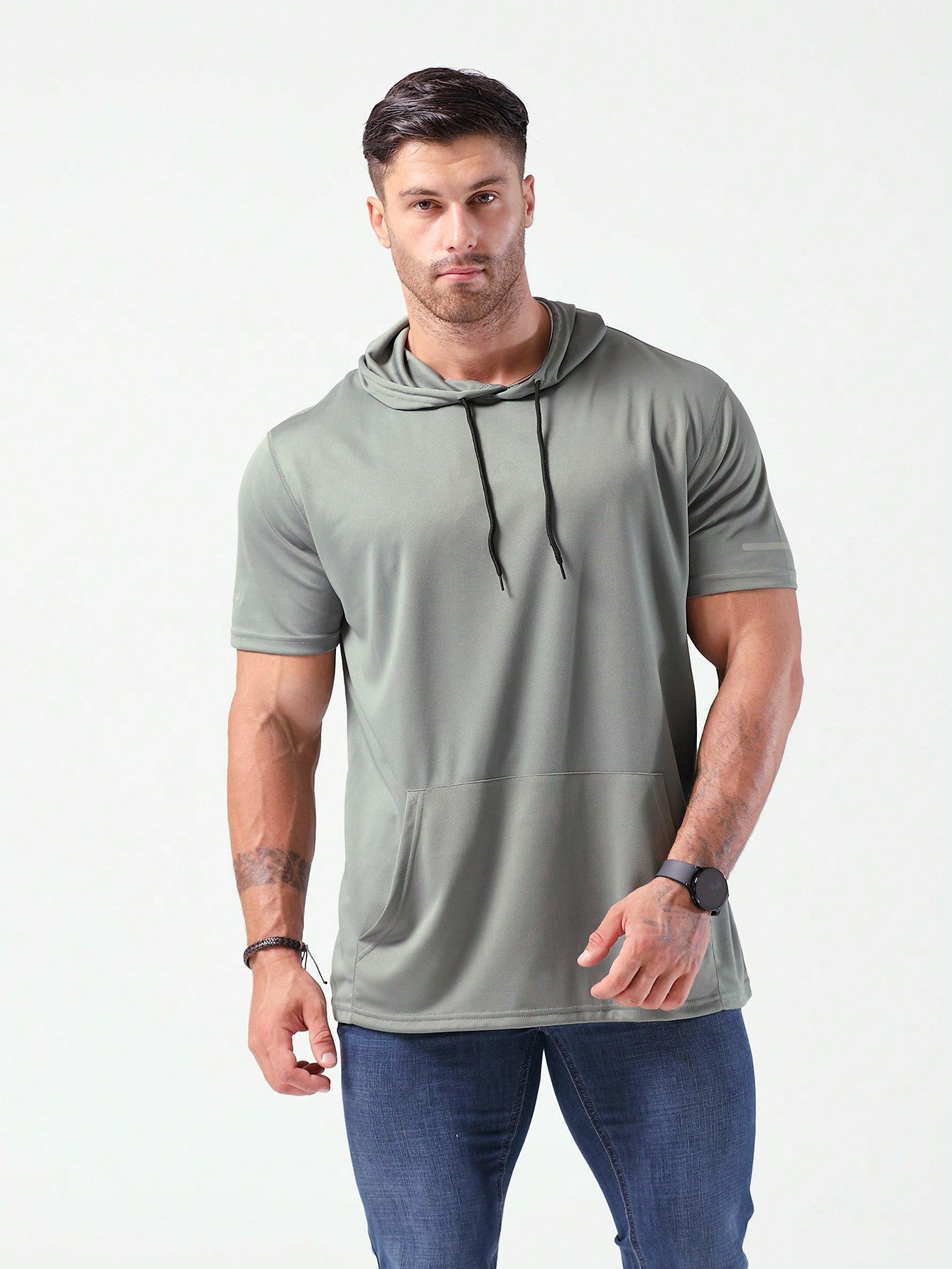 Boyfriend Style Men's Hooded Workout T-Shirts Dry Fit Moisture Wicking Short Sleeve Mesh Athletic T-Shirts Basic T Shirt