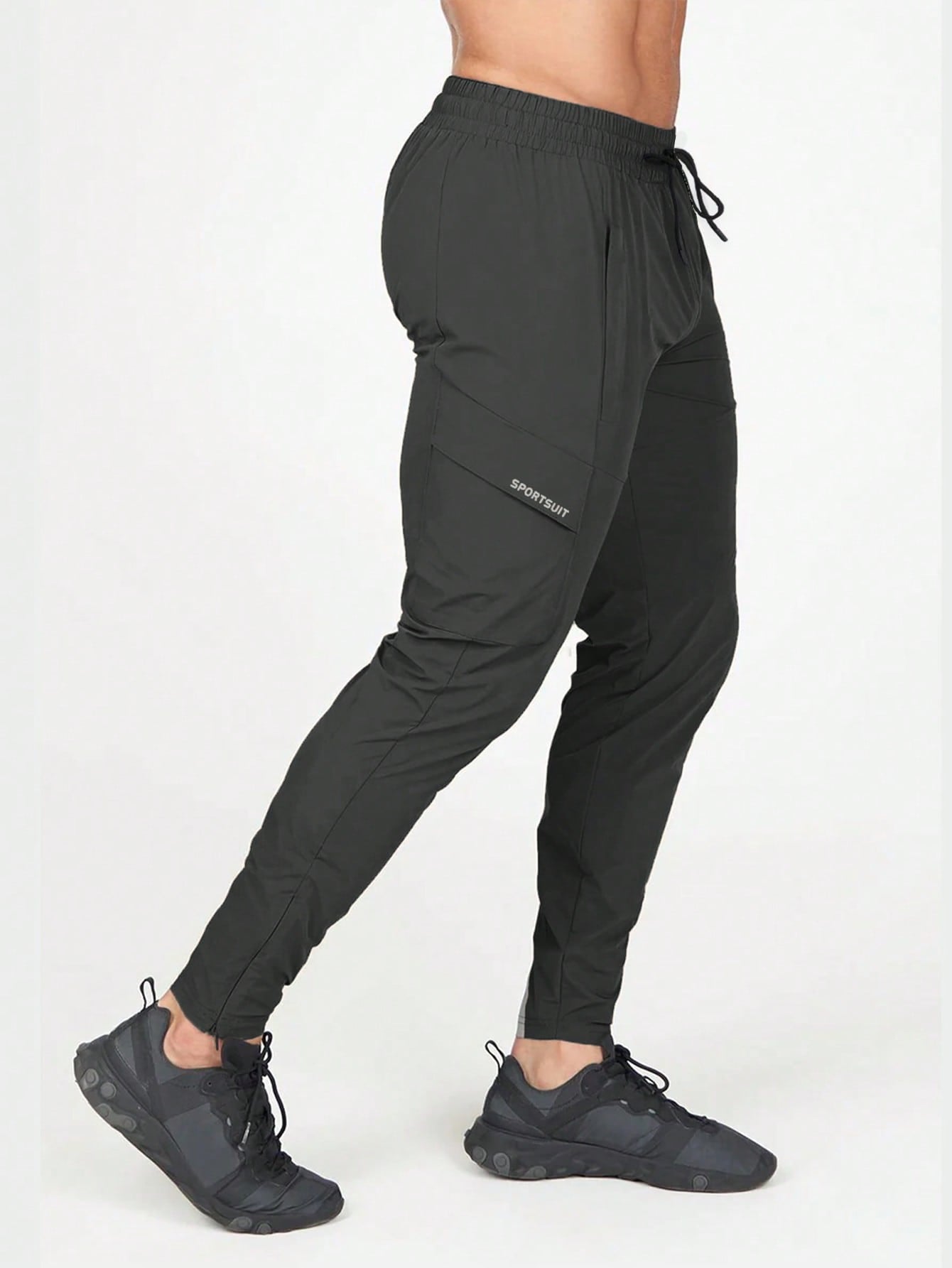 Manfinity Fitness Men's Casual Simple Letter Print Drawstring Waist Sports Pants