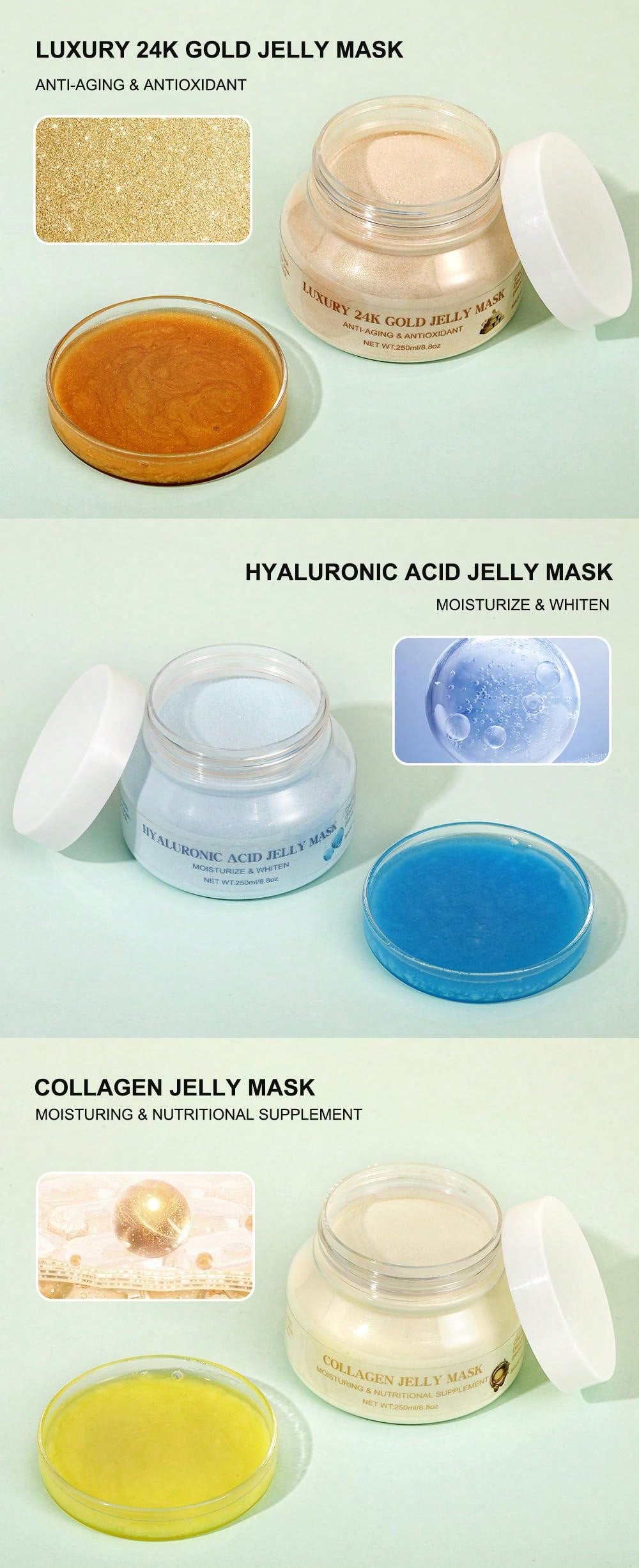 MOOYAM 250ML Jelly Mask Powder For Face,Tea Tree Moisturizing Jelly Mask, Moisturizing, Firming, Deep Cleaning And Smoothing Skin, And Professional Peeling Hydrogen Mask Powder 8.8Oz