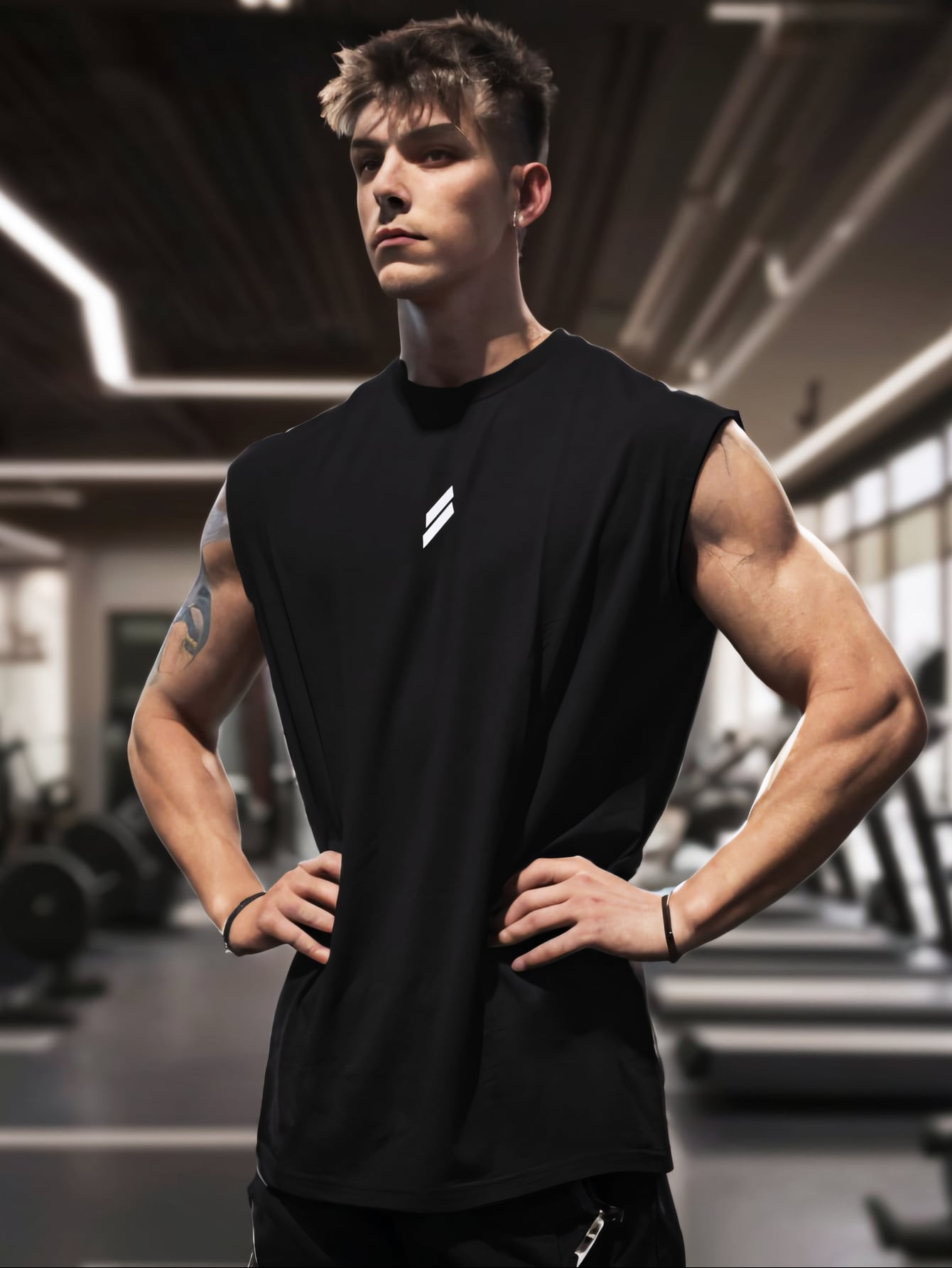 Boyfriend Style Men's Sporty Sleeveless Vest, Quick-Dry Workout Clothes For Running And Fitness, Basic Printed T-Shirt For Outdoor Activities