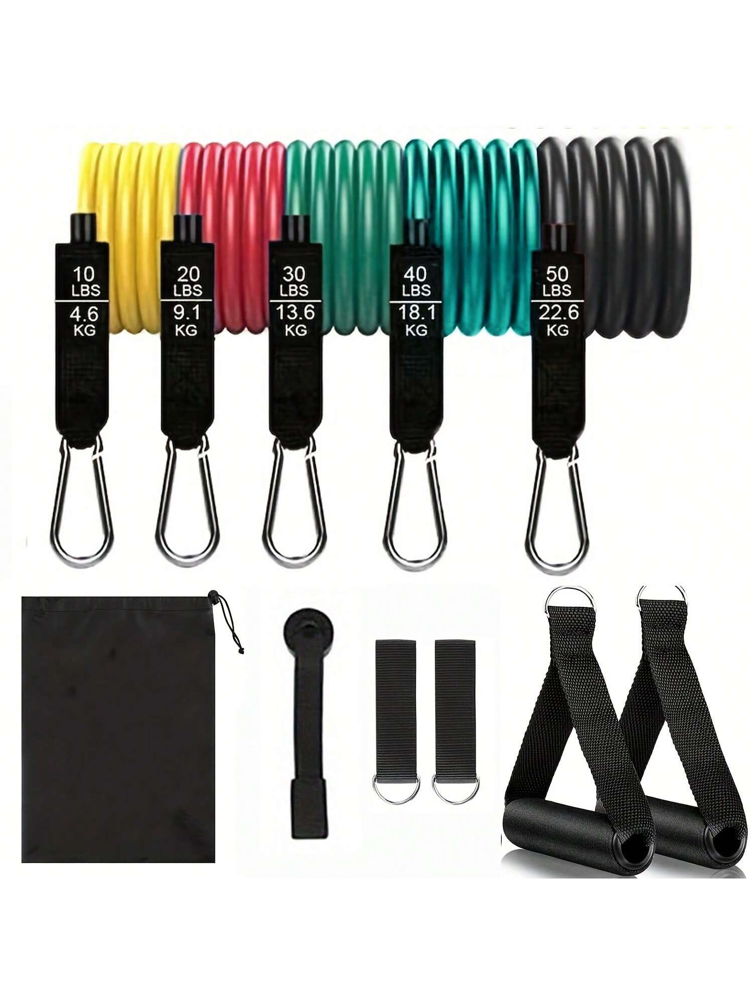 11 Piece Resistance Band Set With Door Anchor, Handle, And Handbag, Suitable For Yoga, Pilates, Fitness Strength Training, And Home Exercise.