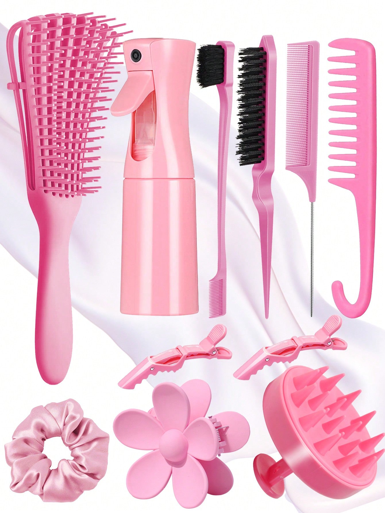 6pcs/Set Hair Styling Tools Set, Hollow Out Detangling Hair Comb, Rat Tail Comb, Teasing Hair Brush, Edge Control Hair Brush, Hairdressing Spray Bottle,Hair Clips,Hair Accessaries,Women Valentine Gift Birthday Boyfriend Girlfriend