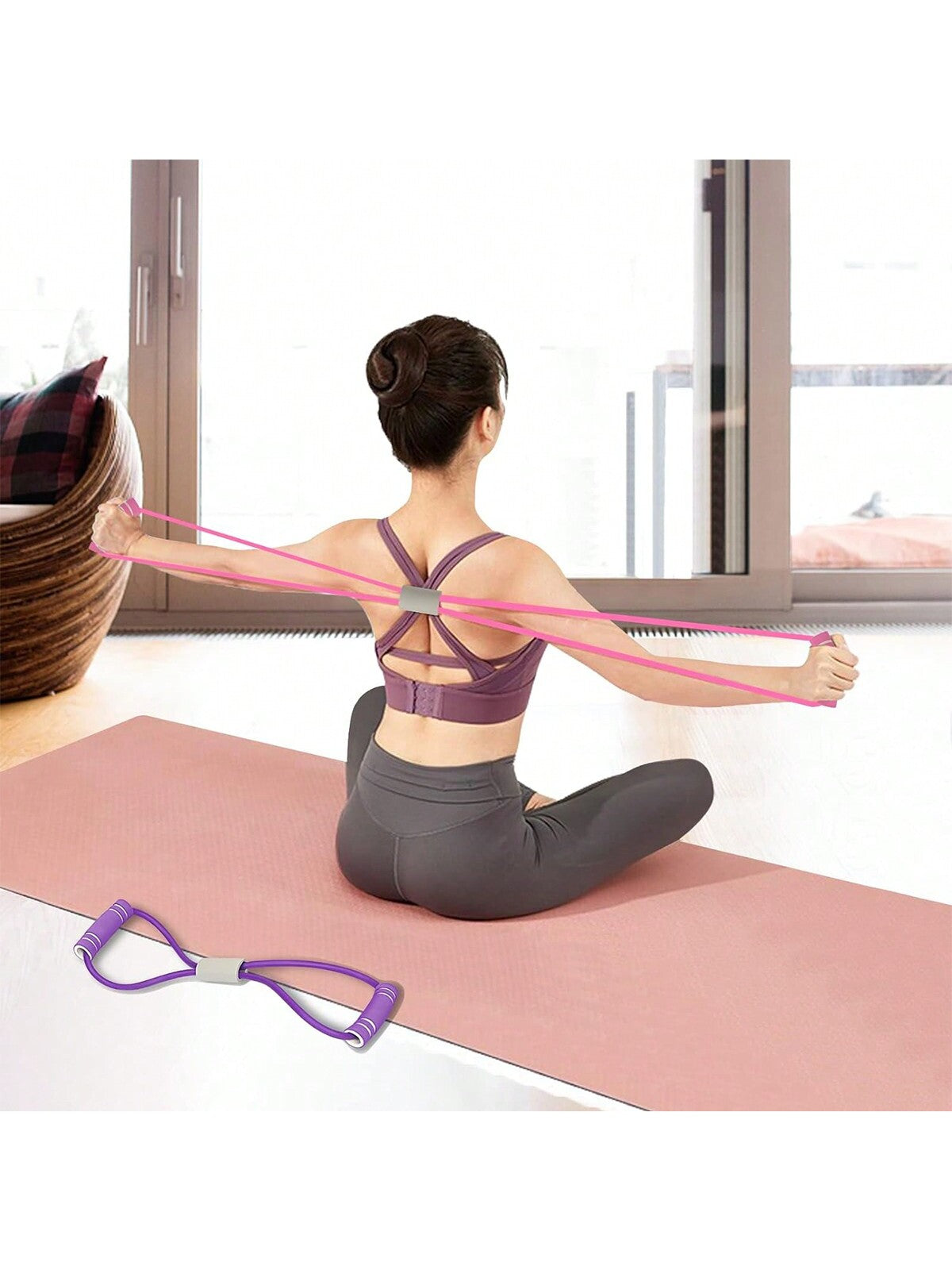 2024 Newest  1 Pc 8-Shaped Resistance Band, Arm Back Shoulder Exercise Elastic Rope Elastic Fitness Band, Foot, Leg, Hand Stretching, Arm Exercise Device, Used For Yoga Pilates Stretching Physical, Home Gym Exercise