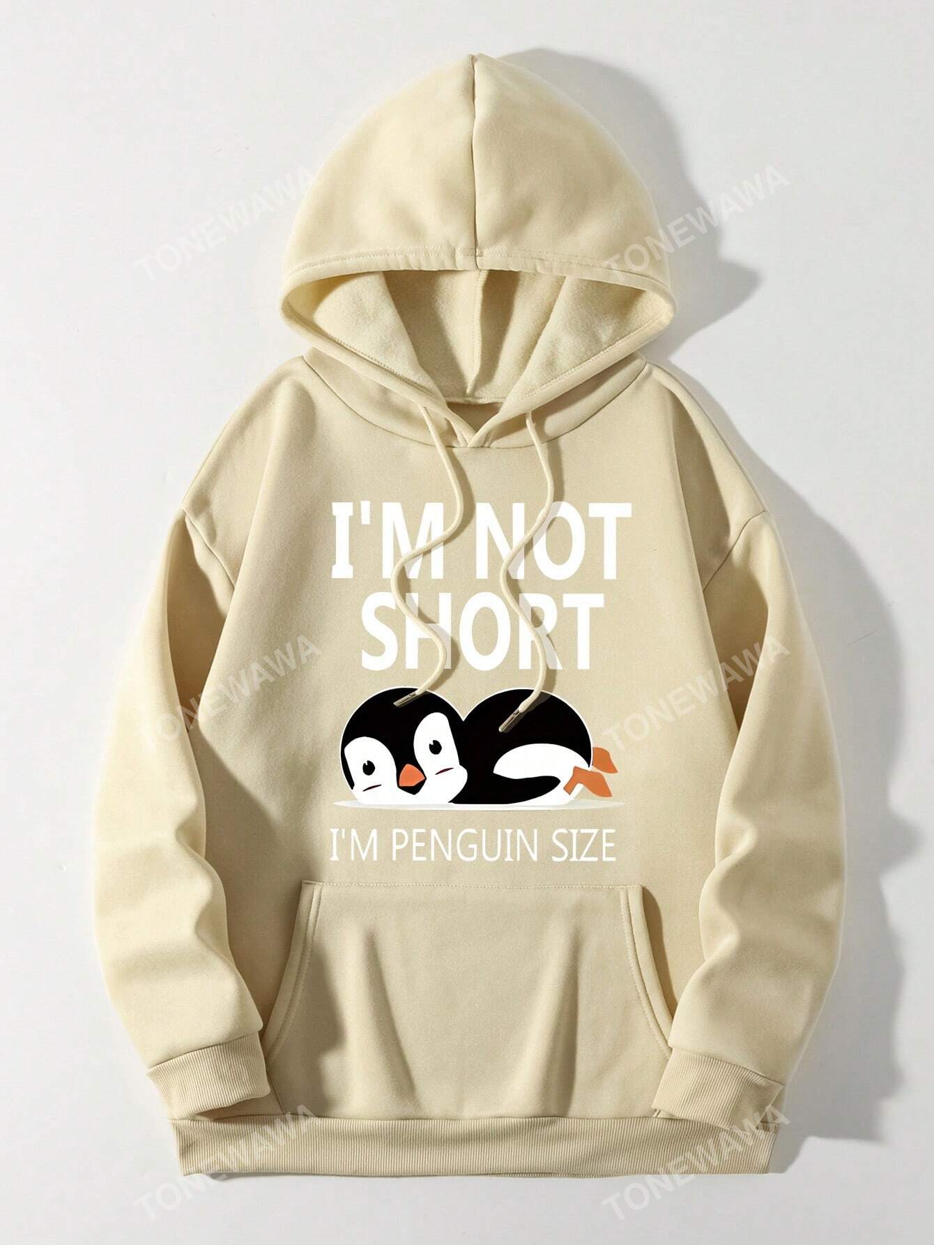 Women Penguin Printed Long Sleeve Hooded Sweatshirt, Minimalist Style, Autumn/Winter