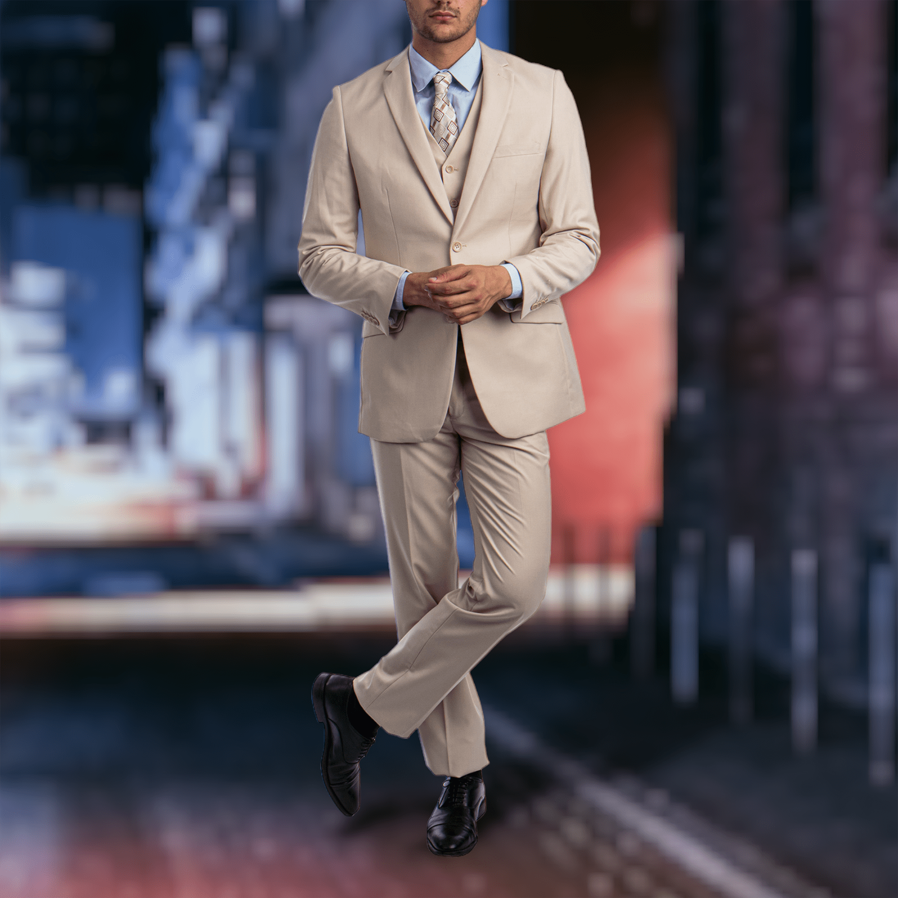 Men's 3pc Solid Hybrid Fit Notch Lapel Suit