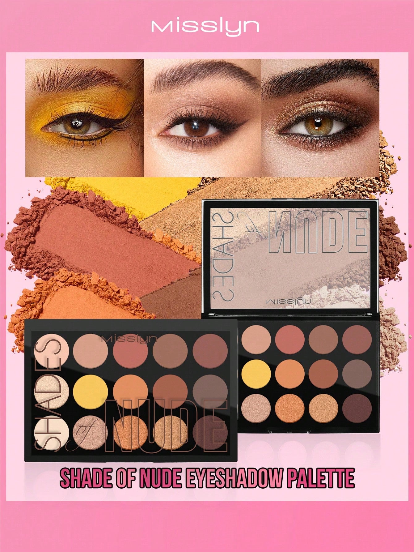 Misslyn Shades Of Nude Eyeshadow Palette, 15 Eyeshadow Palette, Ten Ultra-Pigmented ShiMatte