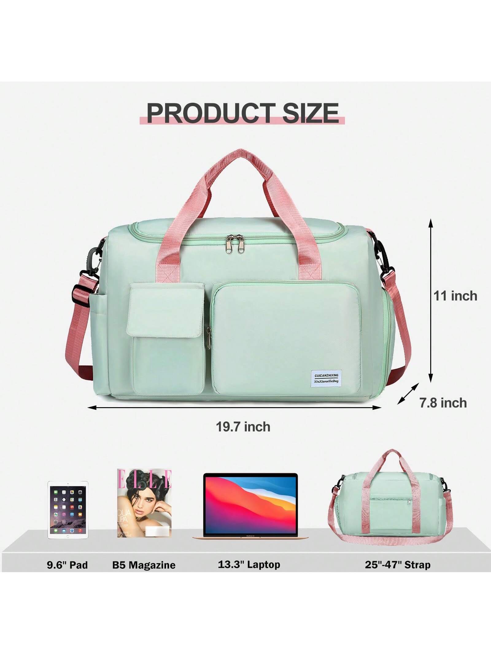 1pc 35l Gym Bag, Yoga Crossbody Bag, Sports Bag With Shoe Compartment And Wet Clothes Compartment, Green