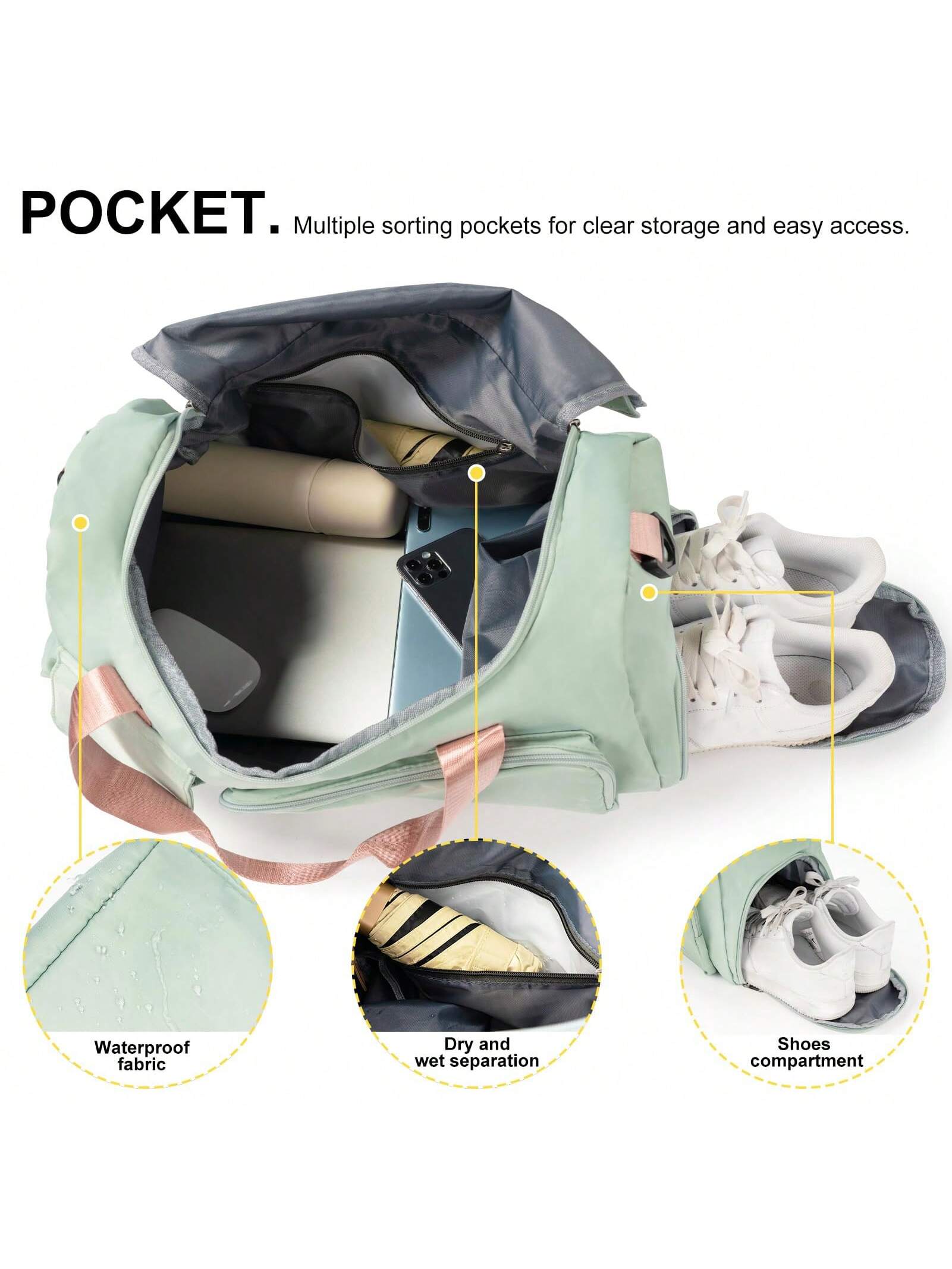 1pc 35l Gym Bag, Yoga Crossbody Bag, Sports Bag With Shoe Compartment And Wet Clothes Compartment, Green