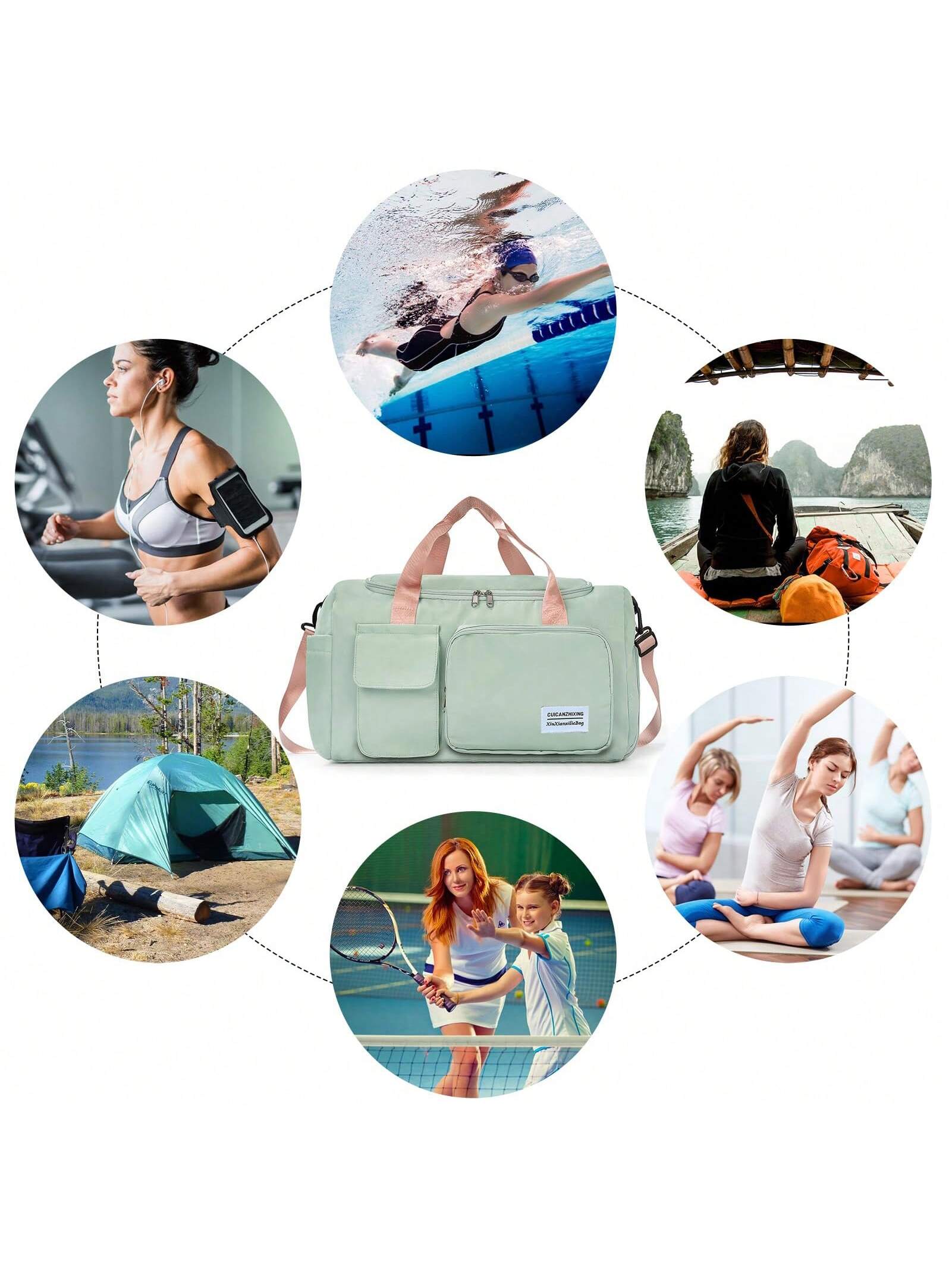 1pc 35l Gym Bag, Yoga Crossbody Bag, Sports Bag With Shoe Compartment And Wet Clothes Compartment, Green