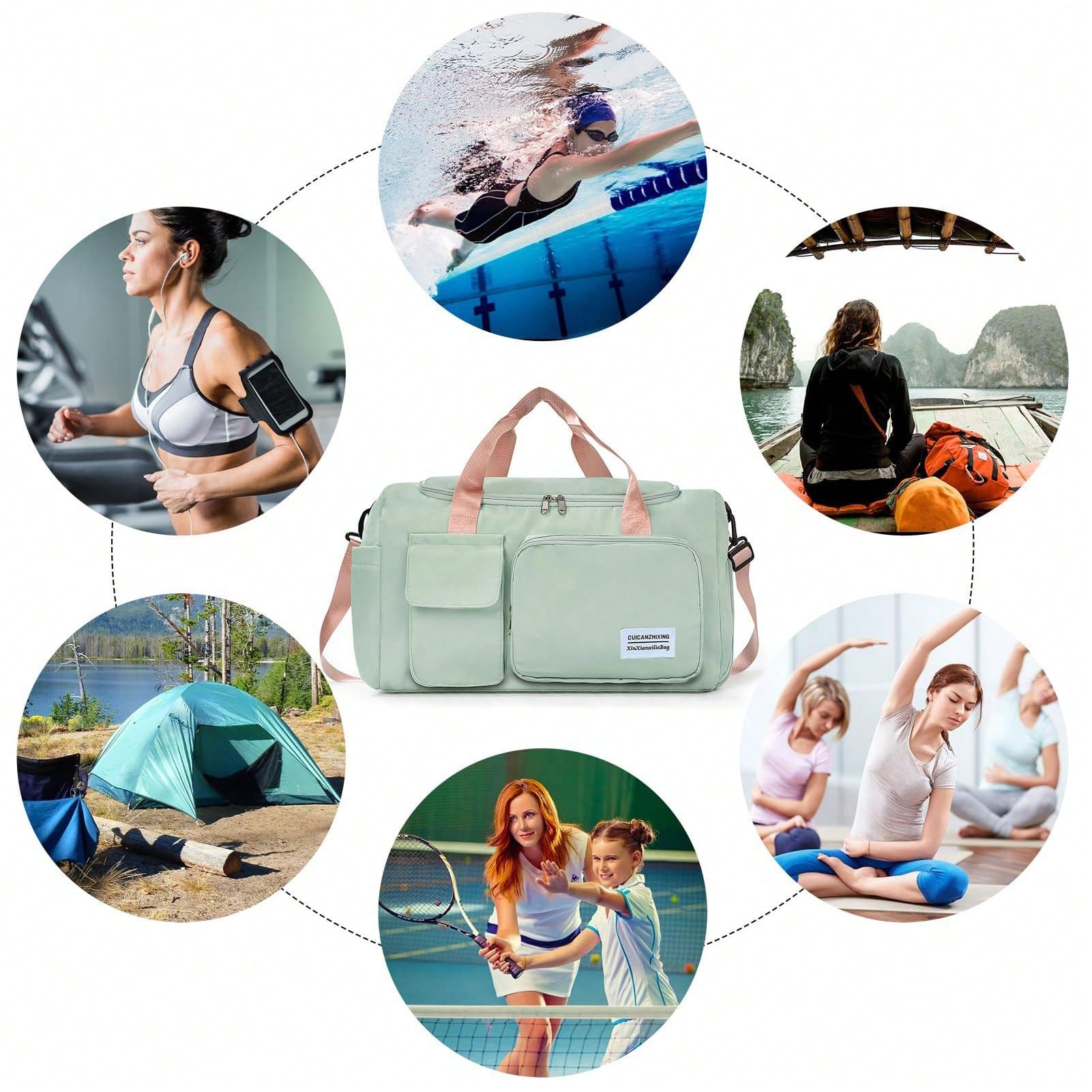 1pc 35l Gym Bag, Yoga Crossbody Bag, Sports Bag With Shoe Compartment And Wet Clothes Compartment, Green