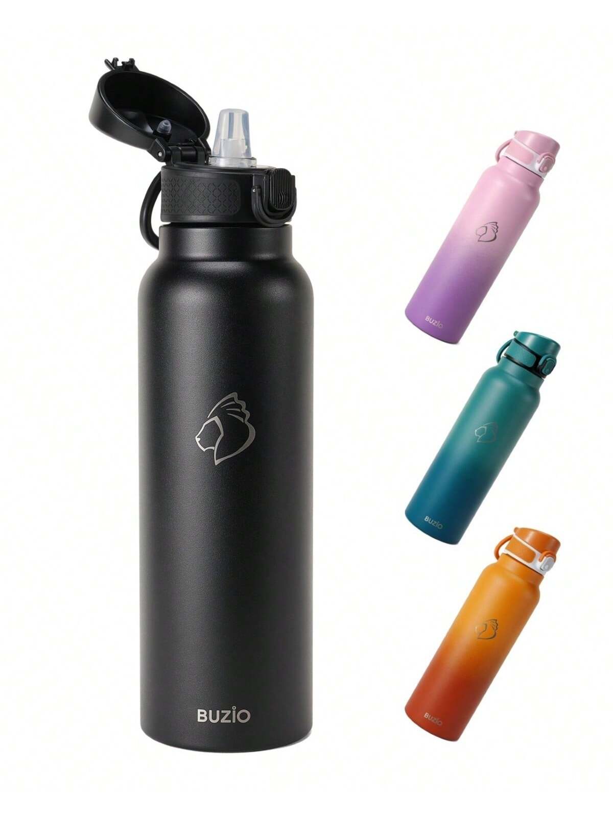 BUZIO BUZIO Stainless Steel Water Bottle With Flip Straw Lid, Vacuum Insulated Thermo Flask For Teens Drinking Double Wall Leakproof Travel Tumbler For School, Easy One-Handed Use