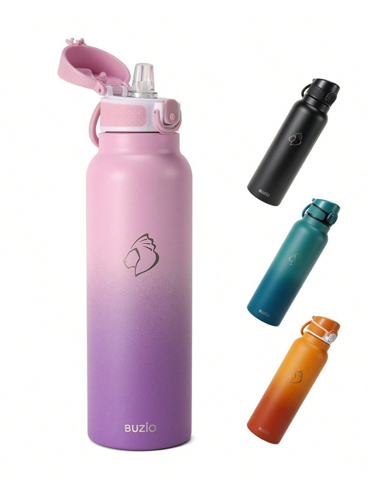 BUZIO BUZIO Stainless Steel Water Bottle With Flip Straw Lid, Vacuum Insulated Thermo Flask For Teens Drinking Double Wall Leakproof Travel Tumbler For School, Easy One-Handed Use