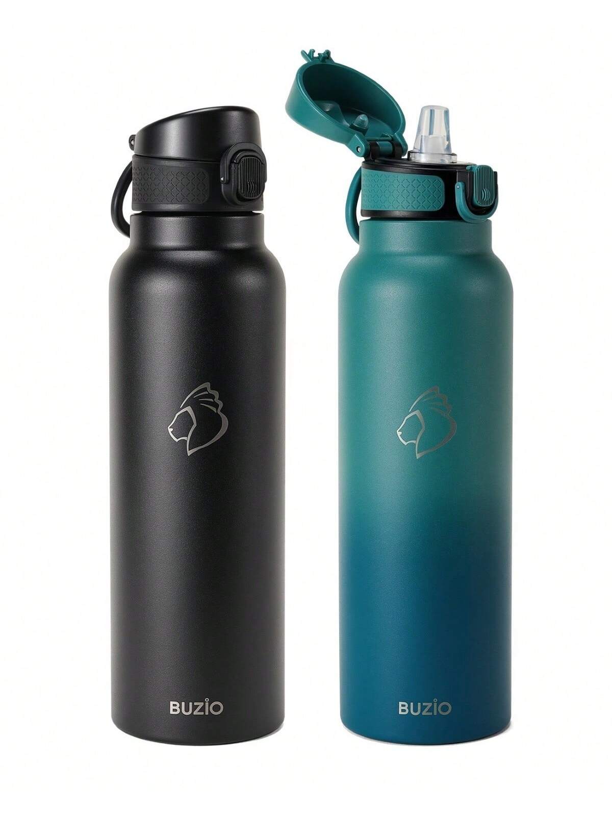 BUZIO BUZIO Stainless Steel Water Bottle With Flip Straw Lid, Vacuum Insulated Thermo Flask For Teens Drinking Double Wall Leakproof Travel Tumbler For School, Easy One-Handed Use