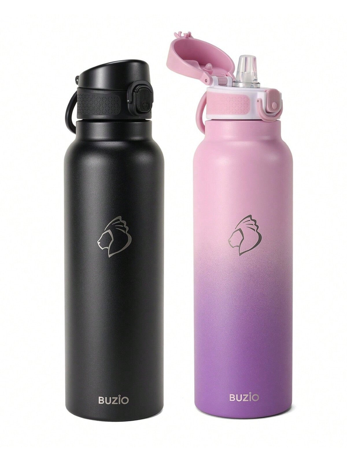 BUZIO BUZIO Stainless Steel Water Bottle With Flip Straw Lid, Vacuum Insulated Thermo Flask For Teens Drinking Double Wall Leakproof Travel Tumbler For School, Easy One-Handed Use