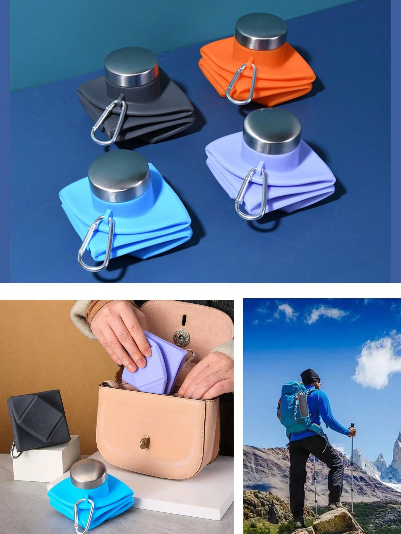1PCCollapsible Water Bottle, Silicone Foldable Water Bottles For Travel, Easy-To-Carry Design And Compact Size, Suitable For Travel, Mountain Climbing, Outdoor Sports And Other Daily Birthday Use