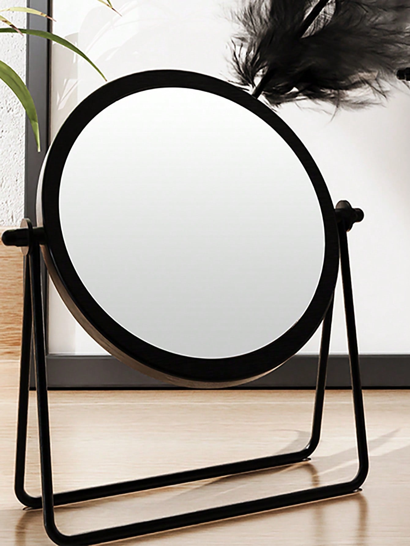 1pc Black Rotatable Single-Sided Tabletop Makeup Mirror With Stand, Suitable For Both Men And Women