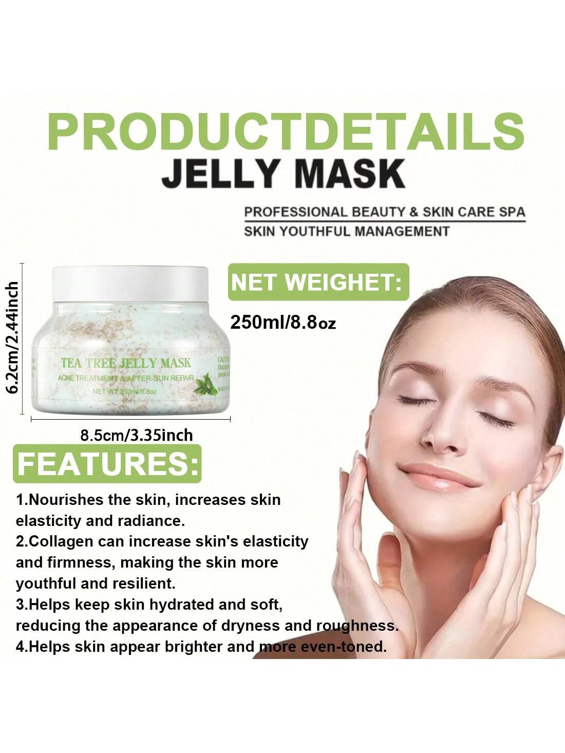 MOOYAM 250ML Jelly Mask Powder For Face,Tea Tree Moisturizing Jelly Mask, Moisturizing, Firming, Deep Cleaning And Smoothing Skin, And Professional Peeling Hydrogen Mask Powder 8.8Oz