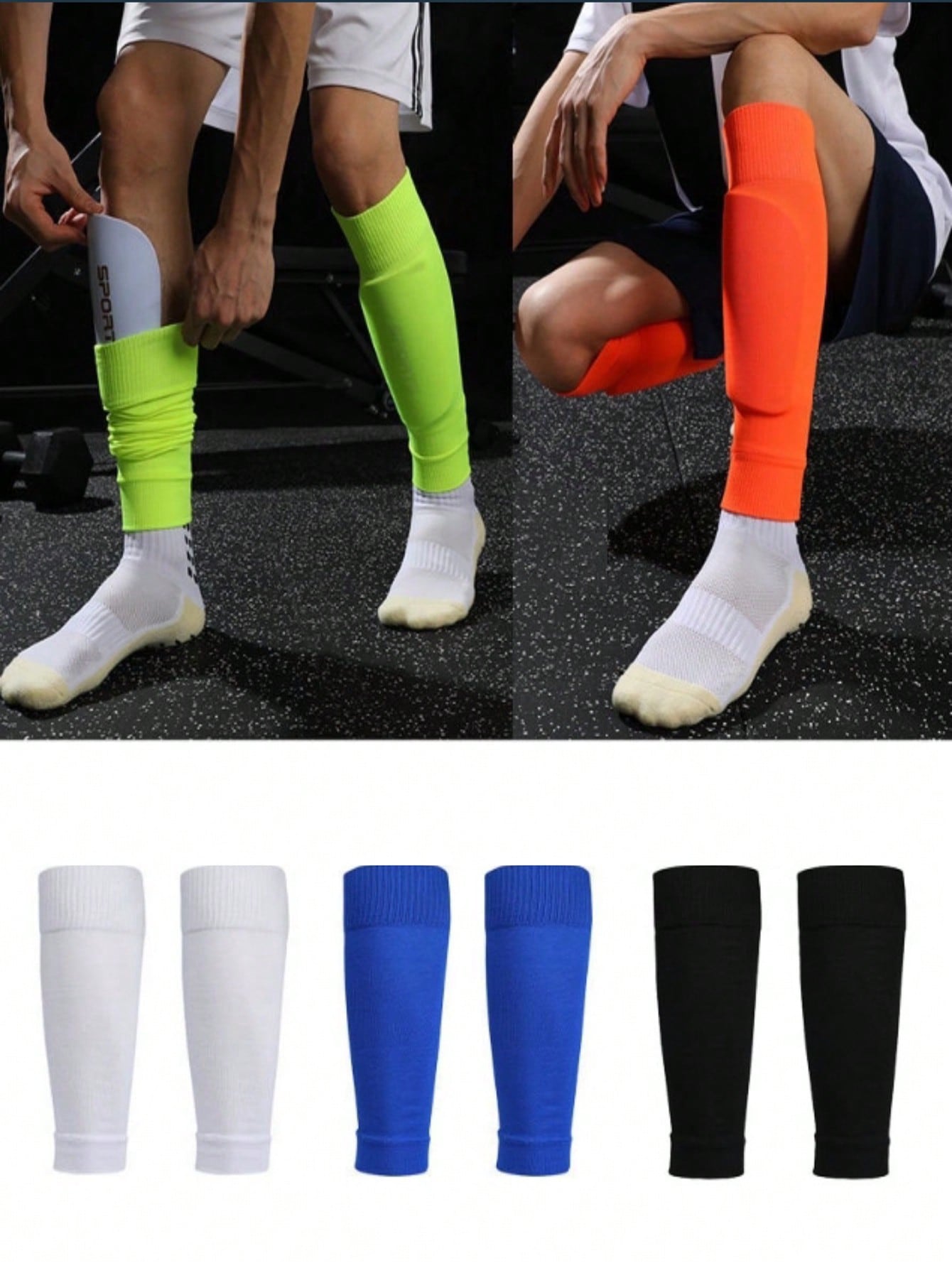 1 Pair Leg Compression Sleeve, Unisex Soccer Leg Sleeve Without Feet, Elastic Shin Protection, Striped Knit Moisture Wicking Calf Sleeves For Runners, Cyclists