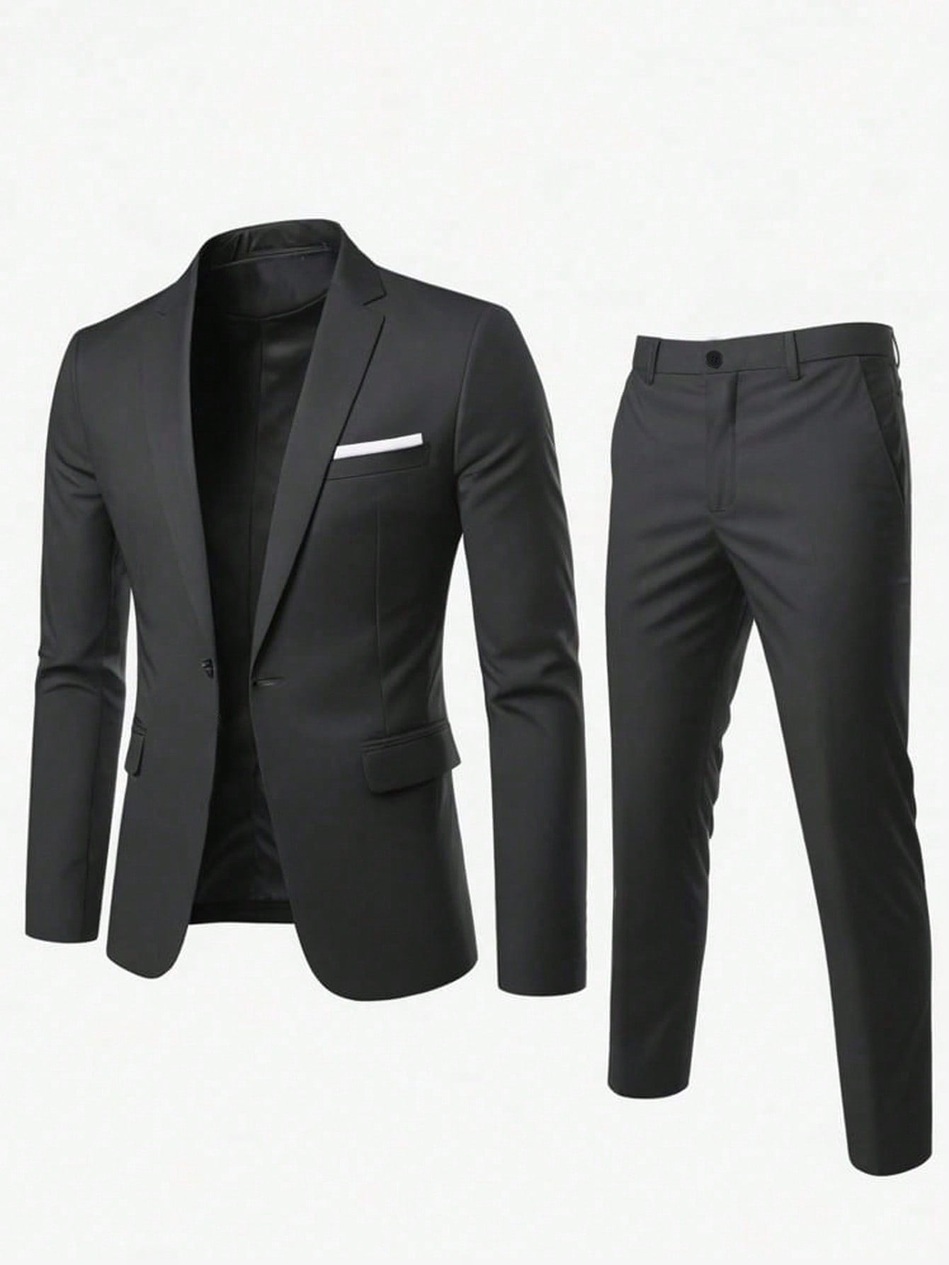 Manfinity Mode Men's Dark Blue Fashionable Suit Set