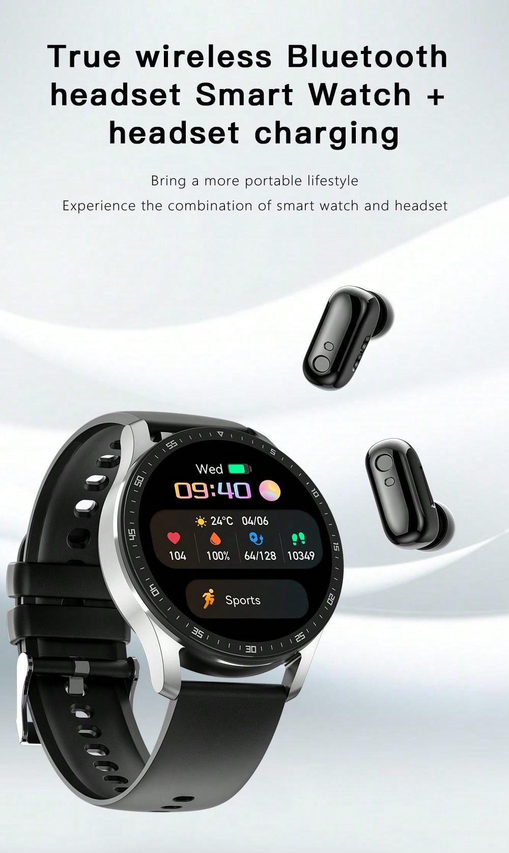 Smart Watch With Earbuds, 2 In 1 Bluetooth Earphones